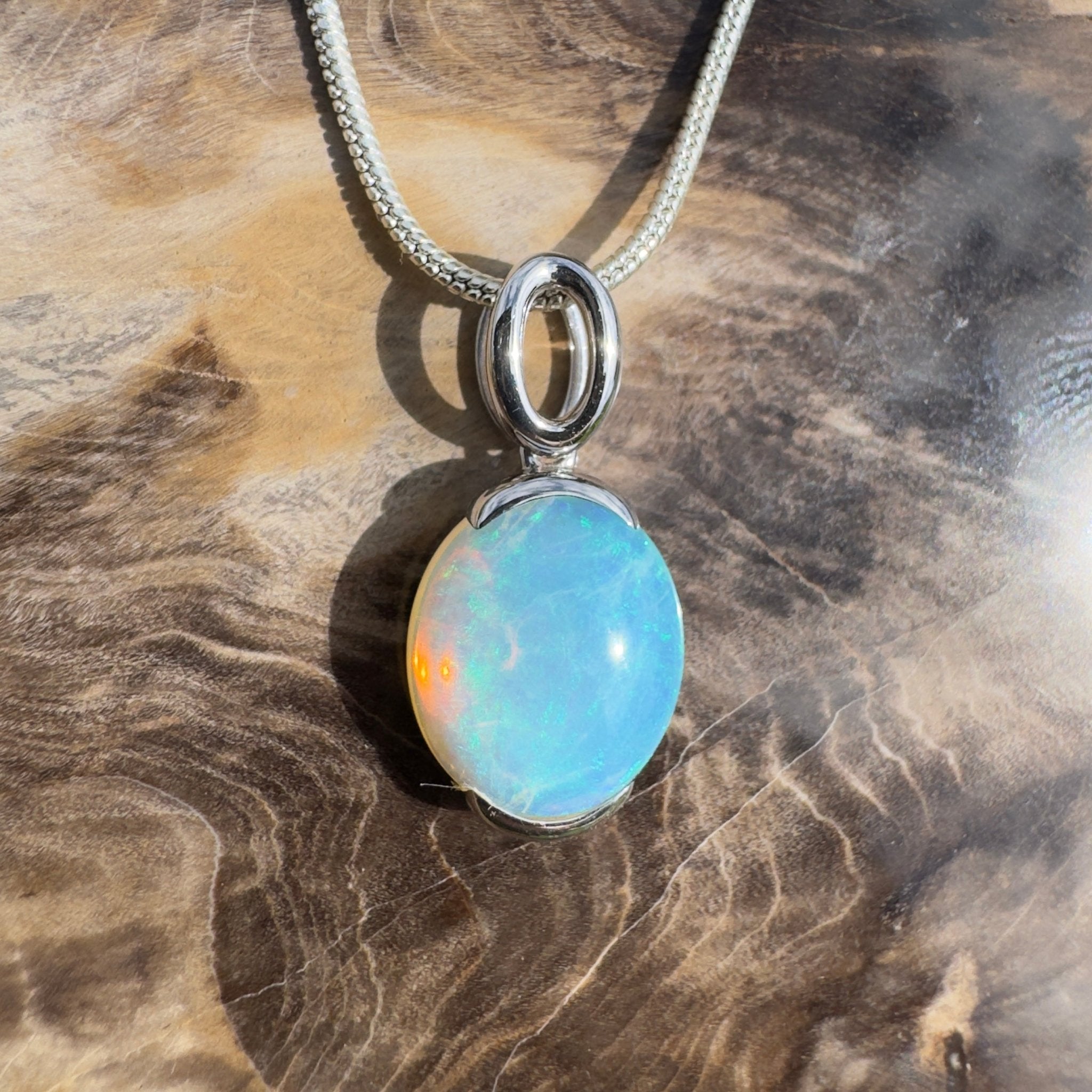 3.3ct Coober Pedy Crystal Opal Pendant Necklace ~ 'Hinchinbrook Veil' | 925 Sterling Silver | Solid Australian Opal
