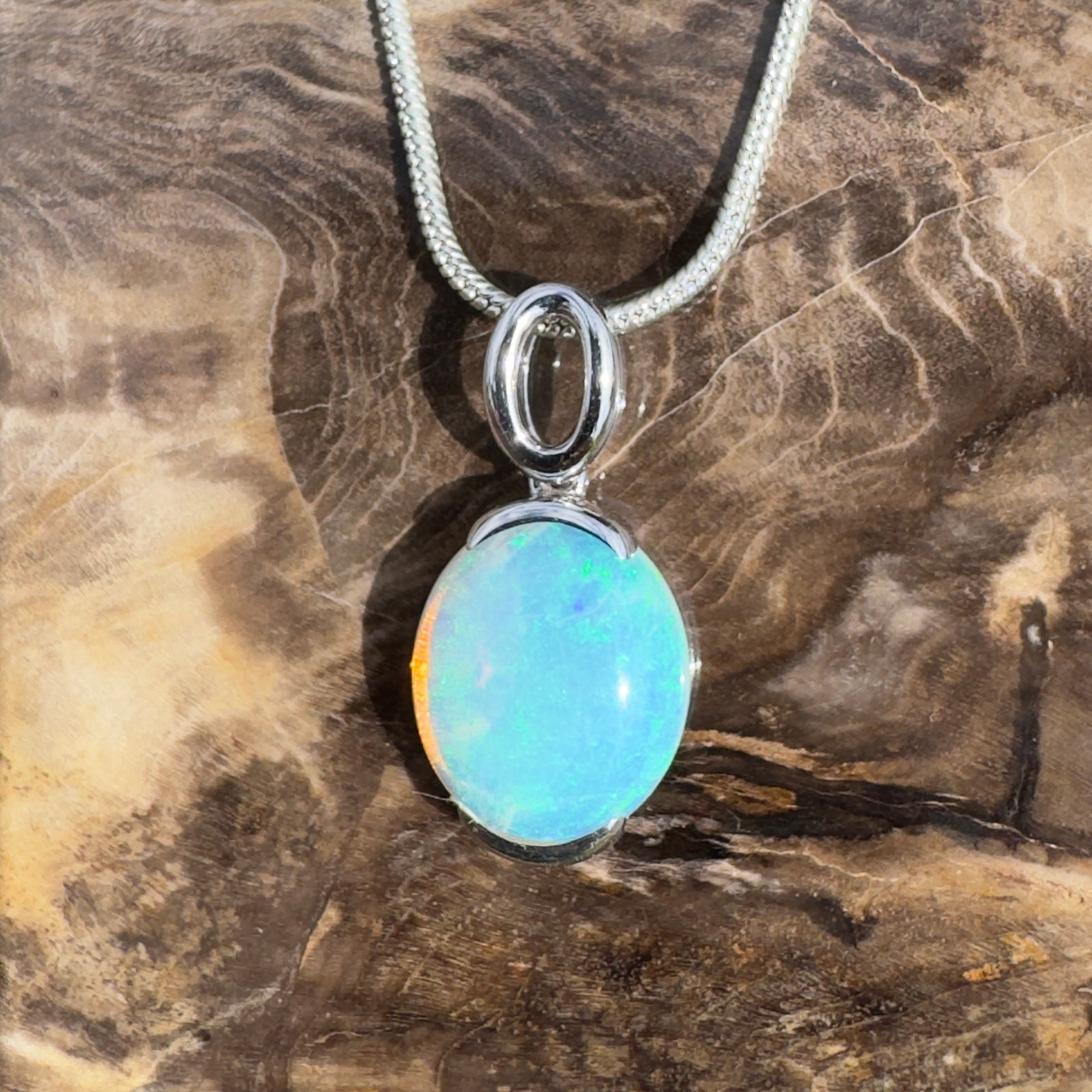 3.3ct Coober Pedy Crystal Opal Pendant Necklace ~ 'Hinchinbrook Veil' | 925 Sterling Silver | Solid Australian Opal