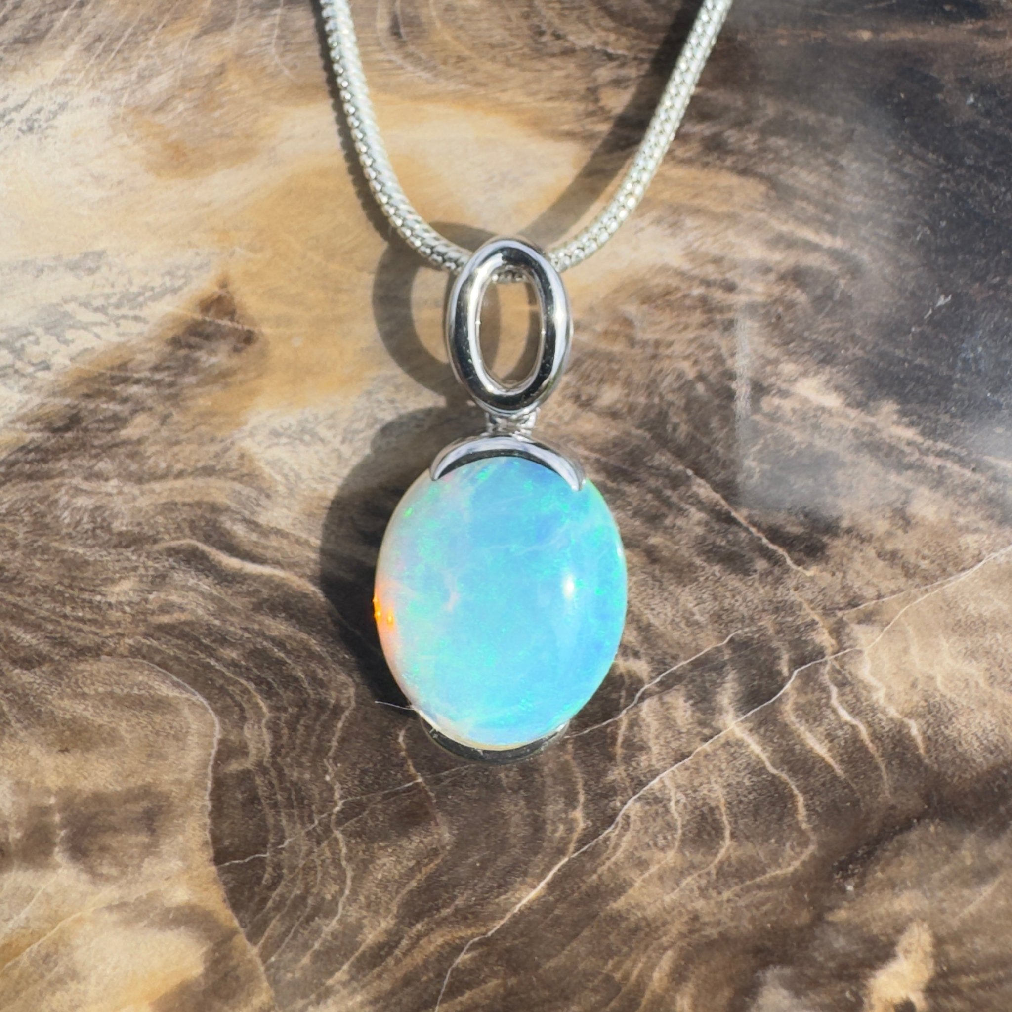 3.3ct Coober Pedy Crystal Opal Pendant Necklace ~ 'Hinchinbrook Veil' | 925 Sterling Silver | Solid Australian Opal