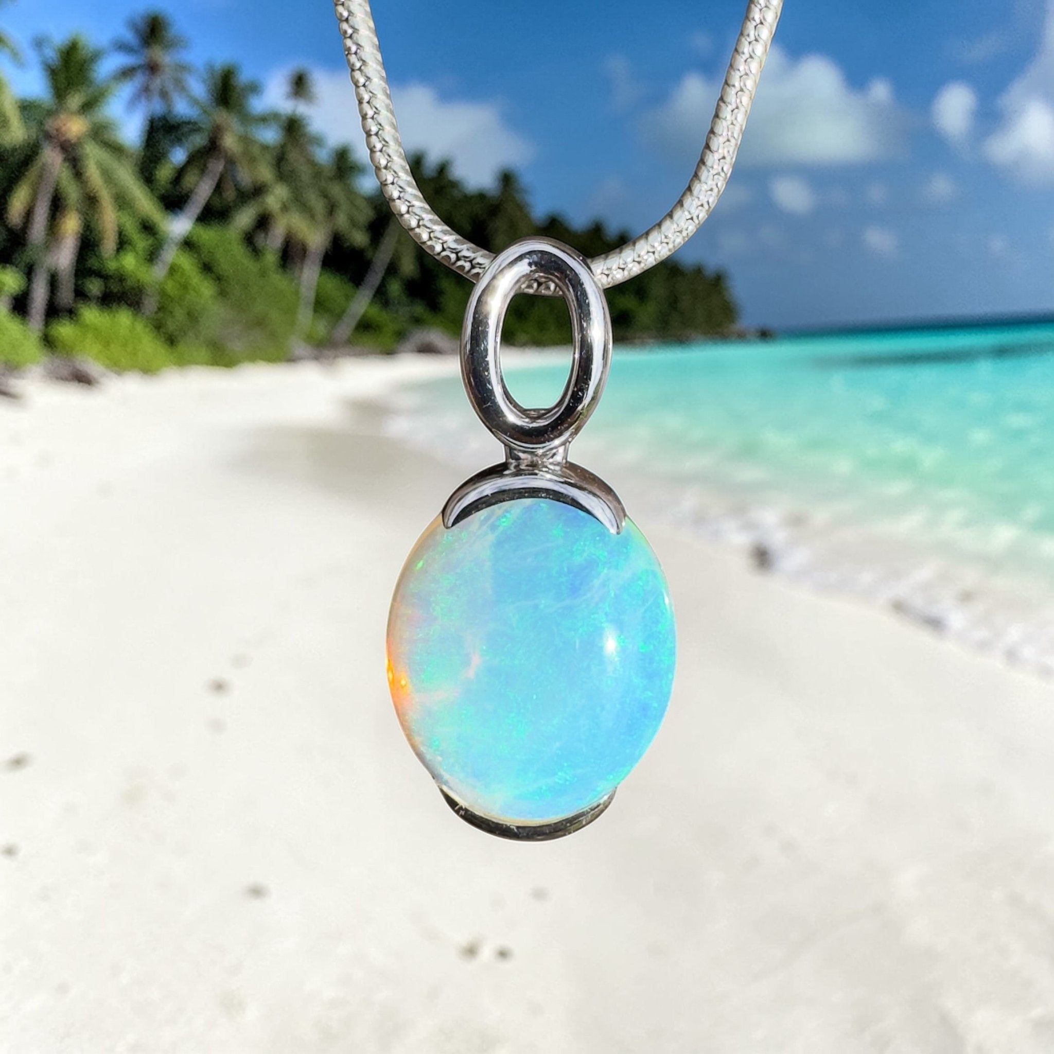 3.3ct Coober Pedy Crystal Opal Pendant Necklace ~ 'Hinchinbrook Veil' | 925 Sterling Silver | Solid Australian Opal