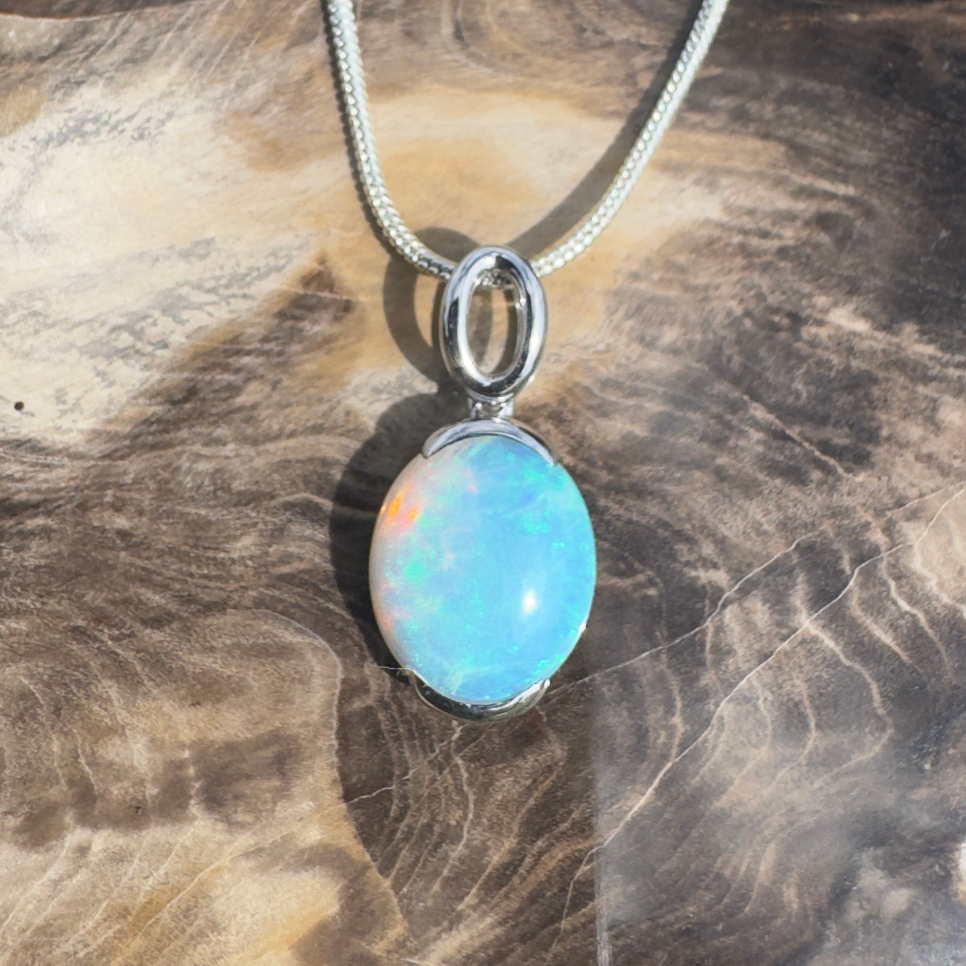 3.3ct Coober Pedy Crystal Opal Pendant Necklace ~ 'Hinchinbrook Veil' | 925 Sterling Silver | Solid Australian Opal