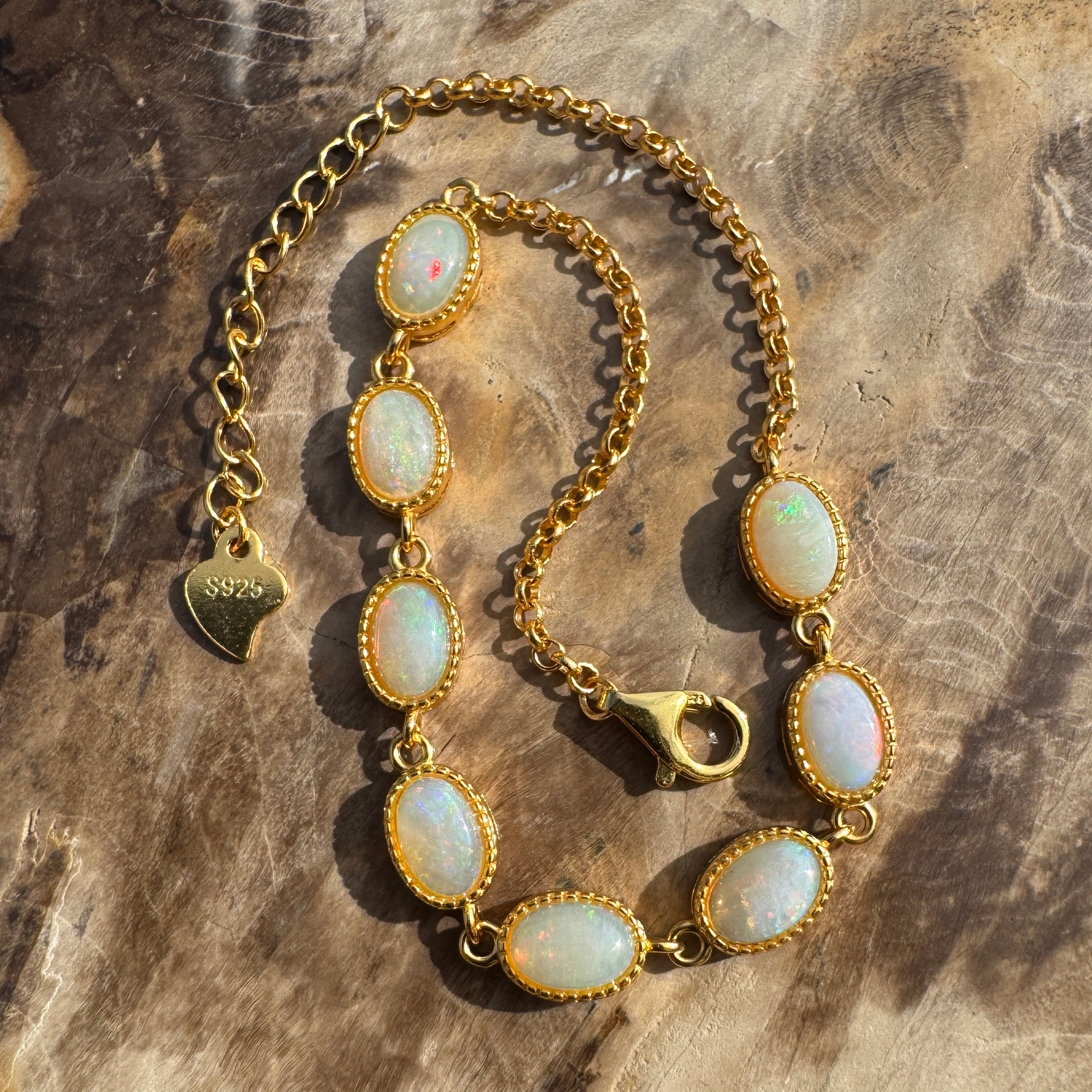 2.4ct Coober Pedy Opal Bracelet ~ 'Goulburn Gold' | Gold Coated 925 Sterling Silver | Solid Australian Opal