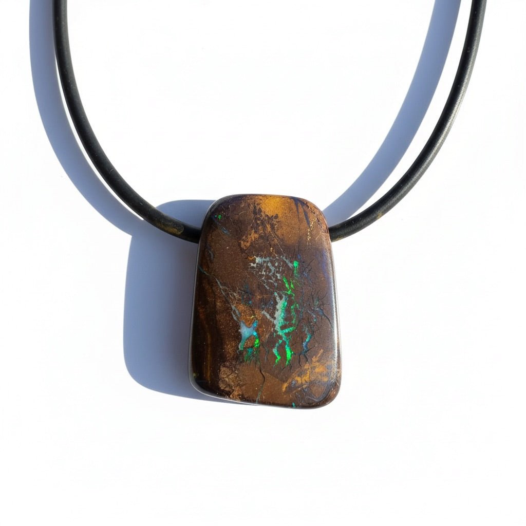 34ct Queensland Boulder Opal Pendant Necklace ~ 'Kimberley Boulder' | Neoprene Leather with 925 Silver Clasps | Solid Australian Opal