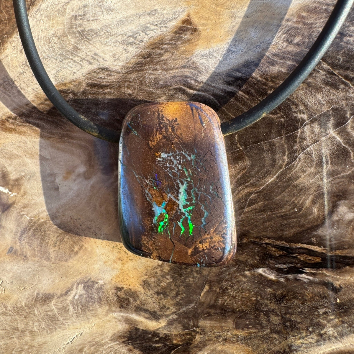 34ct Queensland Boulder Opal Pendant Necklace ~ 'Kimberley Boulder' | Neoprene Leather with 925 Silver Clasps | Solid Australian Opal