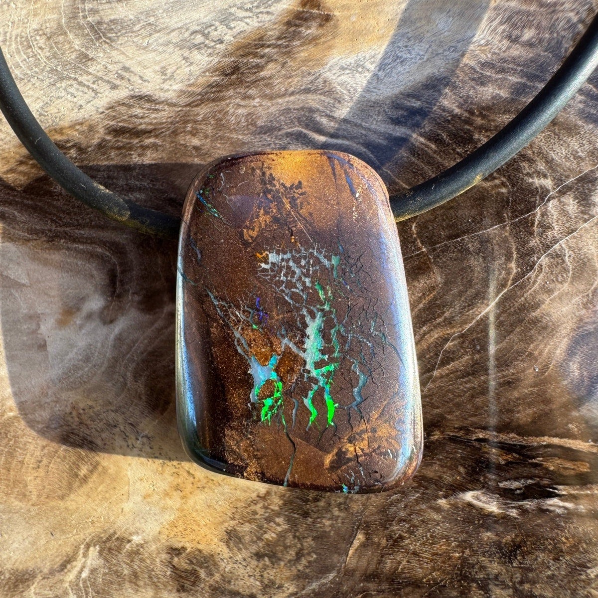 34ct Queensland Boulder Opal Pendant Necklace ~ 'Kimberley Boulder' | Neoprene Leather with 925 Silver Clasps | Solid Australian Opal
