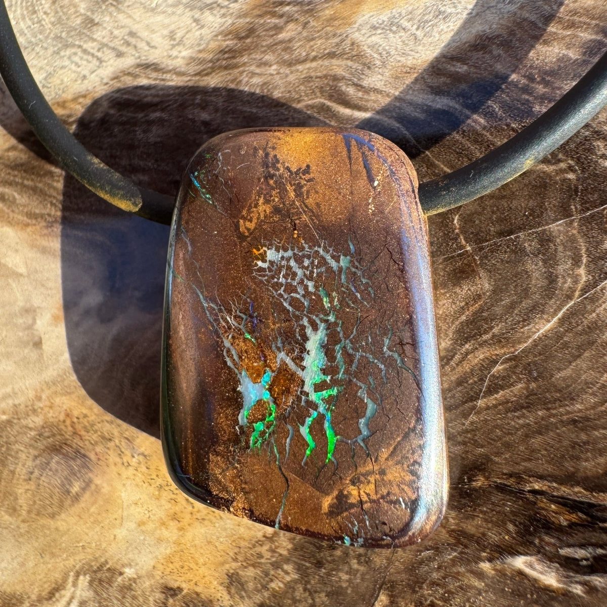 34ct Queensland Boulder Opal Pendant Necklace ~ 'Kimberley Boulder' | Neoprene Leather with 925 Silver Clasps | Solid Australian Opal