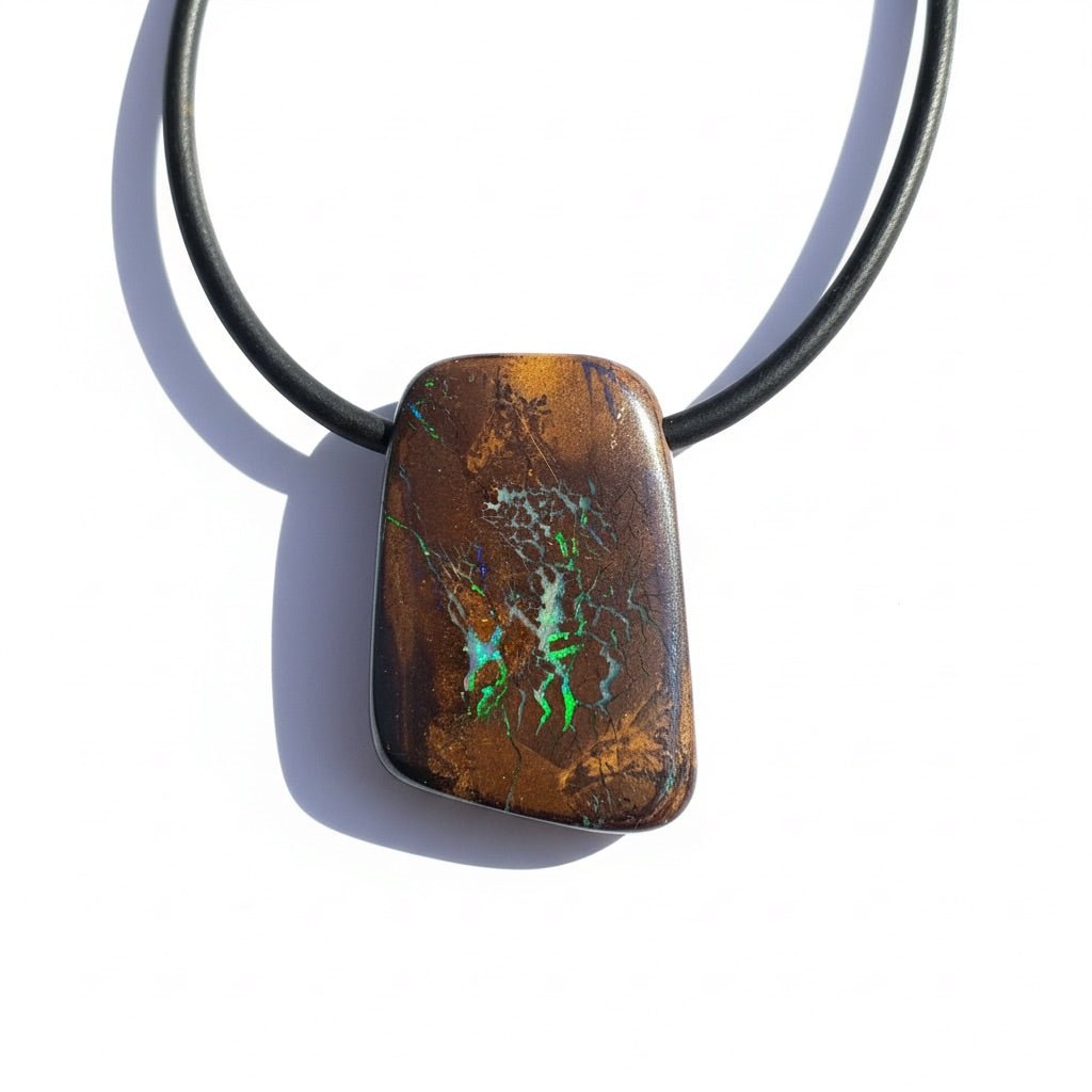 34ct Queensland Boulder Opal Pendant Necklace ~ 'Kimberley Boulder' | Neoprene Leather with 925 Silver Clasps | Solid Australian Opal
