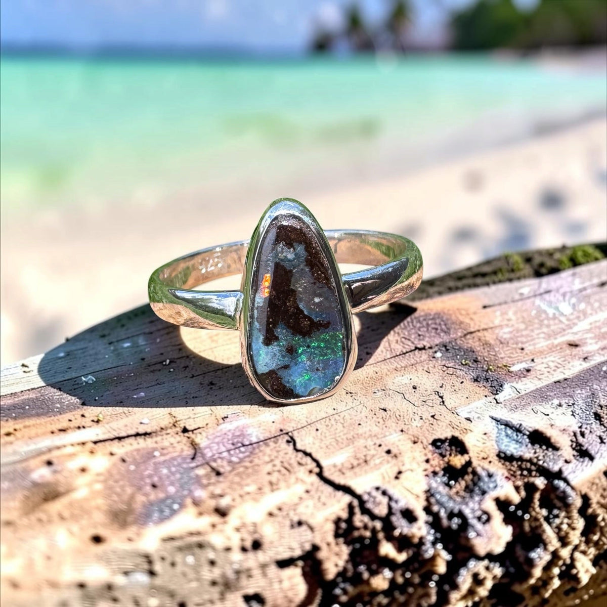 3.4ct Queensland Opal Ring ~ 'Freycinet Blues' | 925 Sterling Silver | Solid Australian Opal