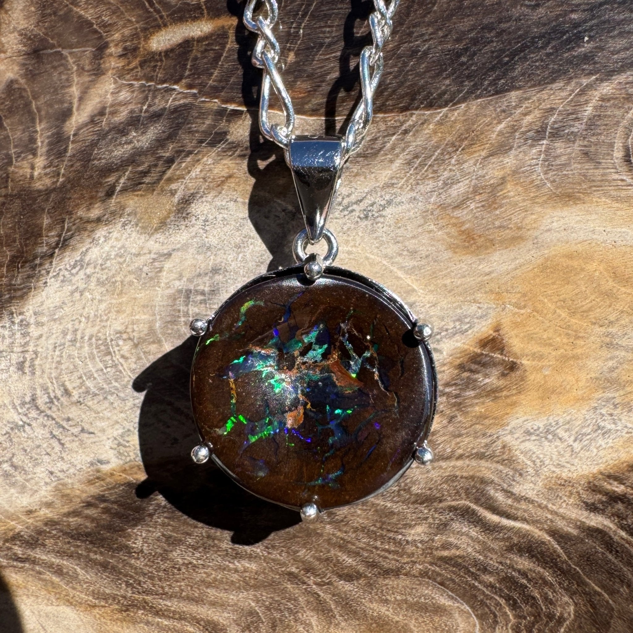 3.6ct Carved Queensland Opal Pendant Necklace ~ 'Bruny Island Trio' | 925 Sterling Silver | Solid Australian Opal