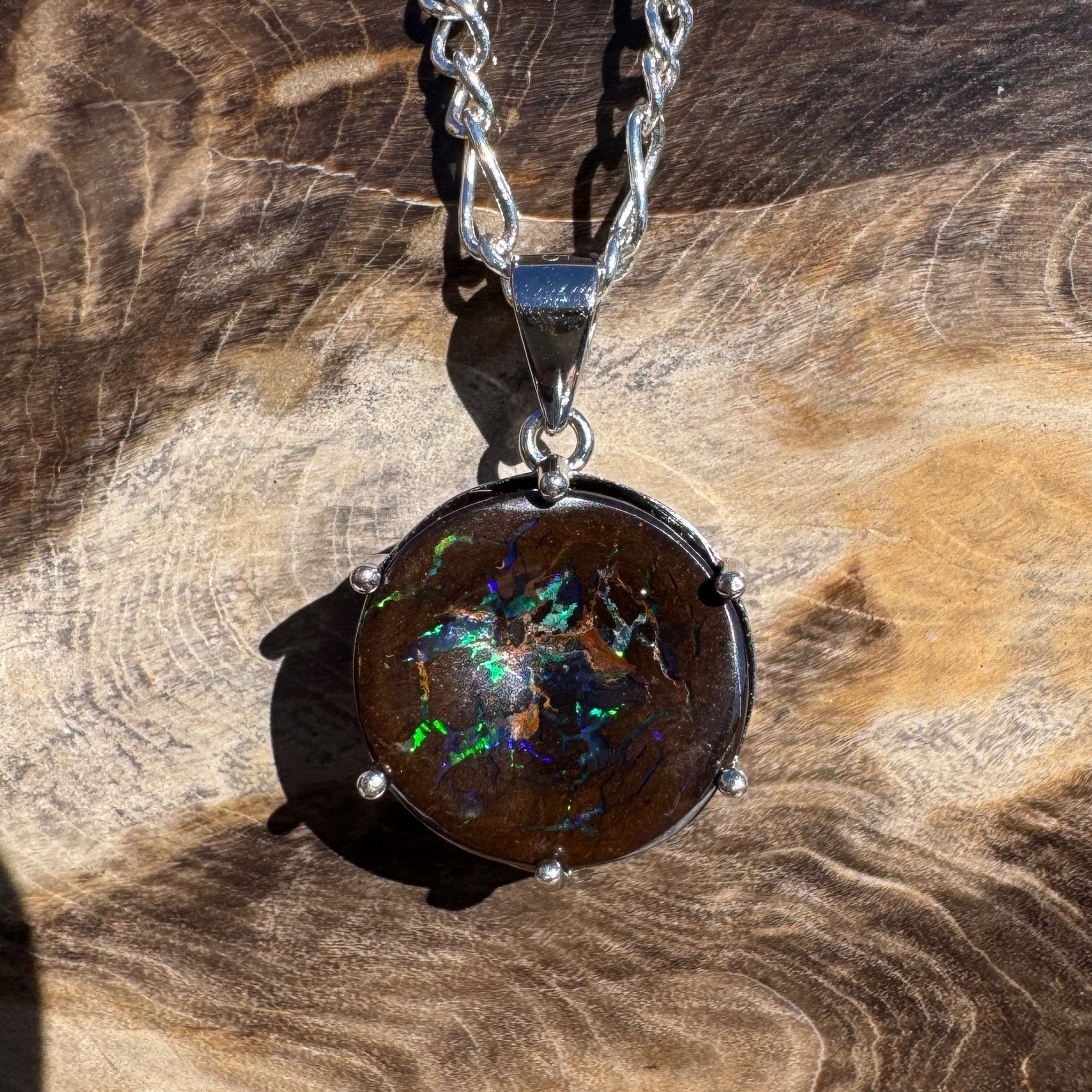 3.6ct Carved Queensland Opal Pendant Necklace ~ 'Bruny Island Trio' | 925 Sterling Silver | Solid Australian Opal