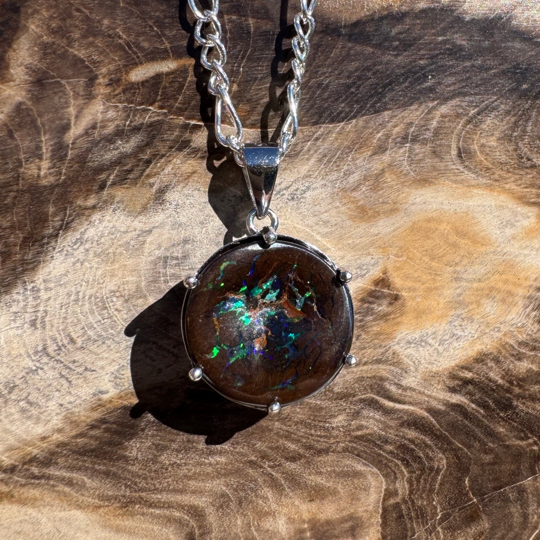 3.6ct Carved Queensland Opal Pendant Necklace ~ 'Bruny Island Trio' | 925 Sterling Silver | Solid Australian Opal