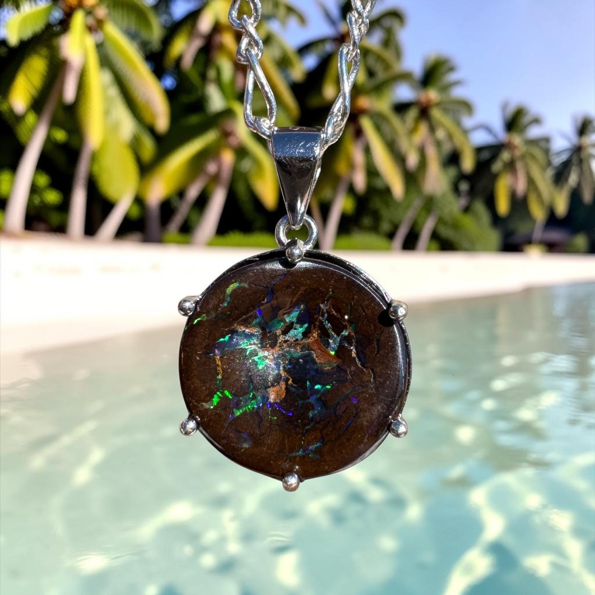 3.6ct Carved Queensland Opal Pendant Necklace ~ 'Bruny Island Trio' | 925 Sterling Silver | Solid Australian Opal