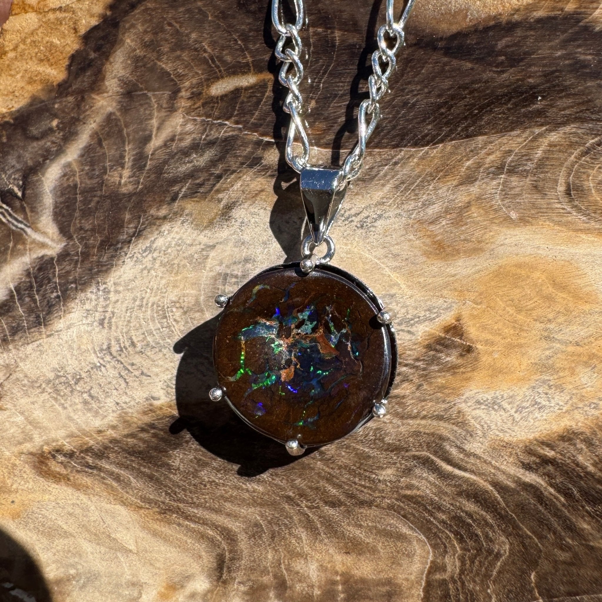 3.6ct Carved Queensland Opal Pendant Necklace ~ 'Bruny Island Trio' | 925 Sterling Silver | Solid Australian Opal