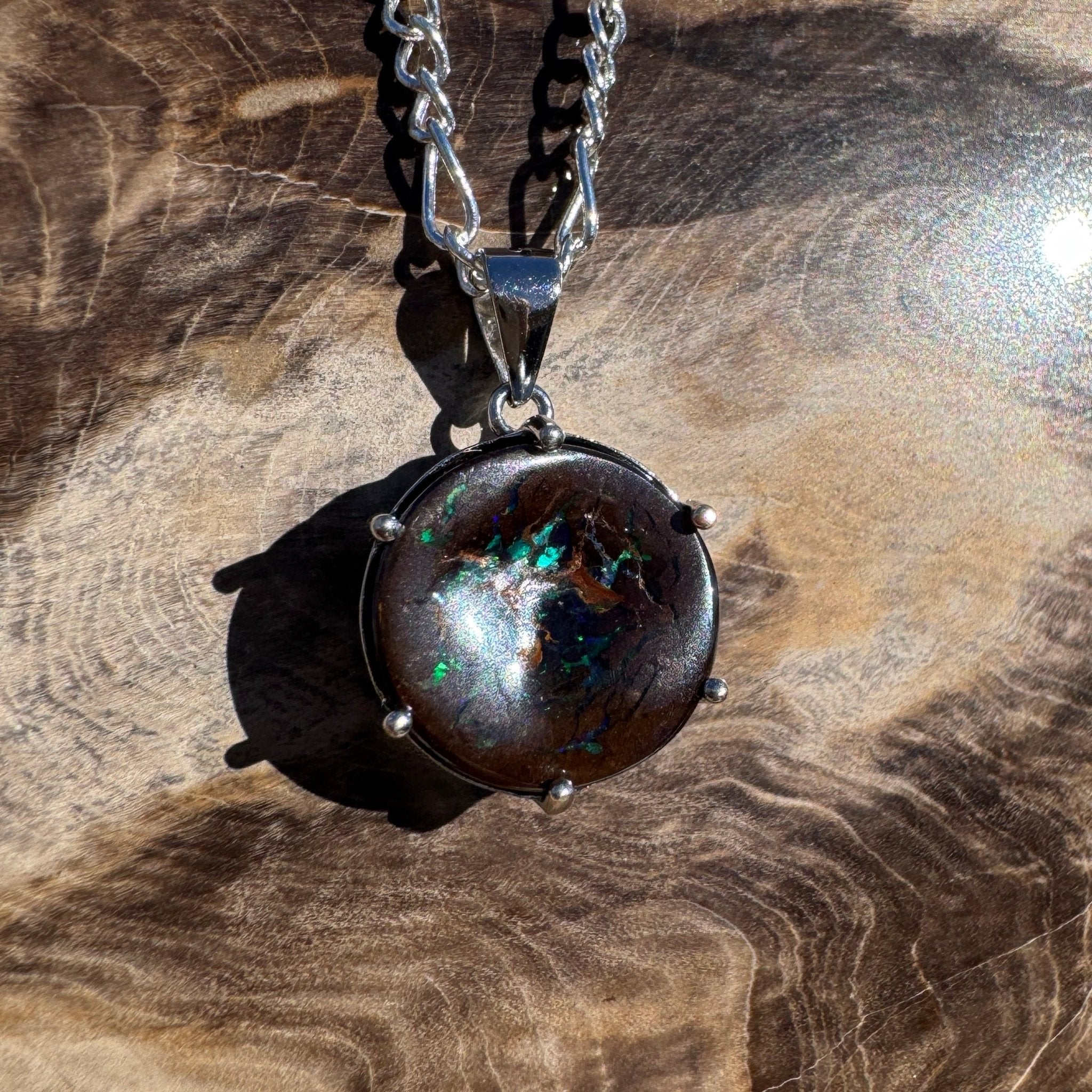 3.6ct Carved Queensland Opal Pendant Necklace ~ 'Bruny Island Trio' | 925 Sterling Silver | Solid Australian Opal