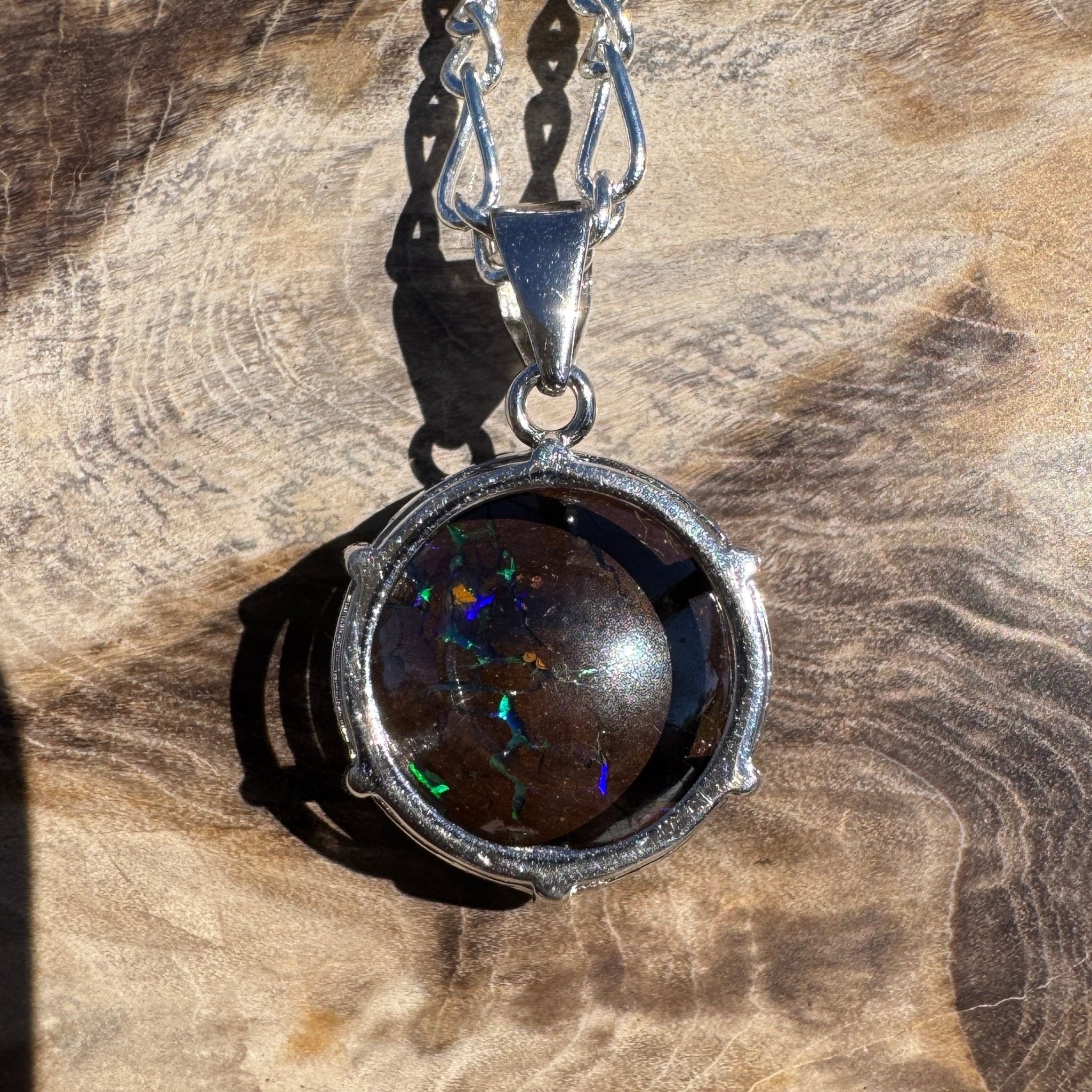 3.6ct Carved Queensland Opal Pendant Necklace ~ 'Bruny Island Trio' | 925 Sterling Silver | Solid Australian Opal