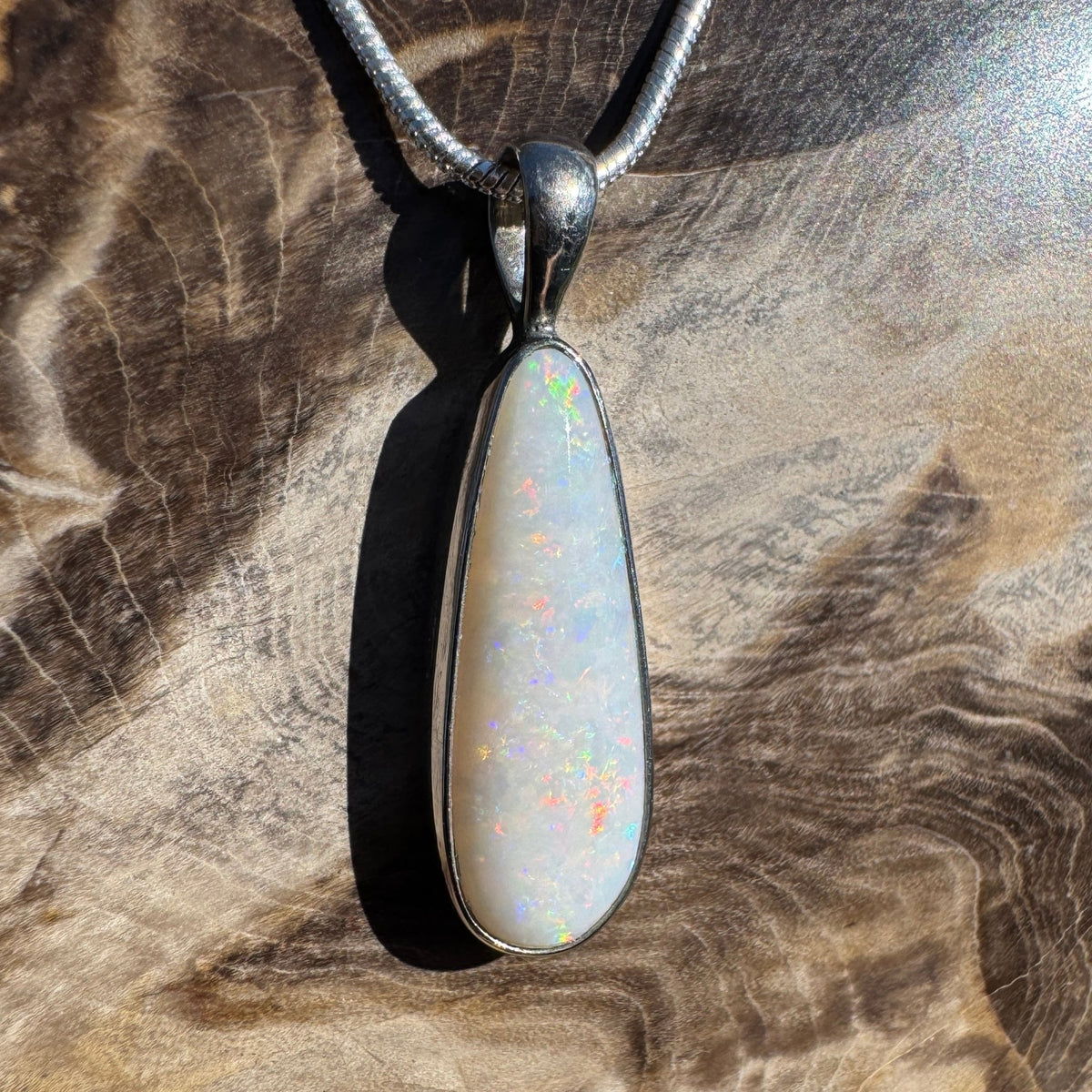 3.6ct Coober Pedy Opal Pendant Necklace ~ 'Hopetoun Fire' | 925 Sterling Silver | Solid Australian Opal