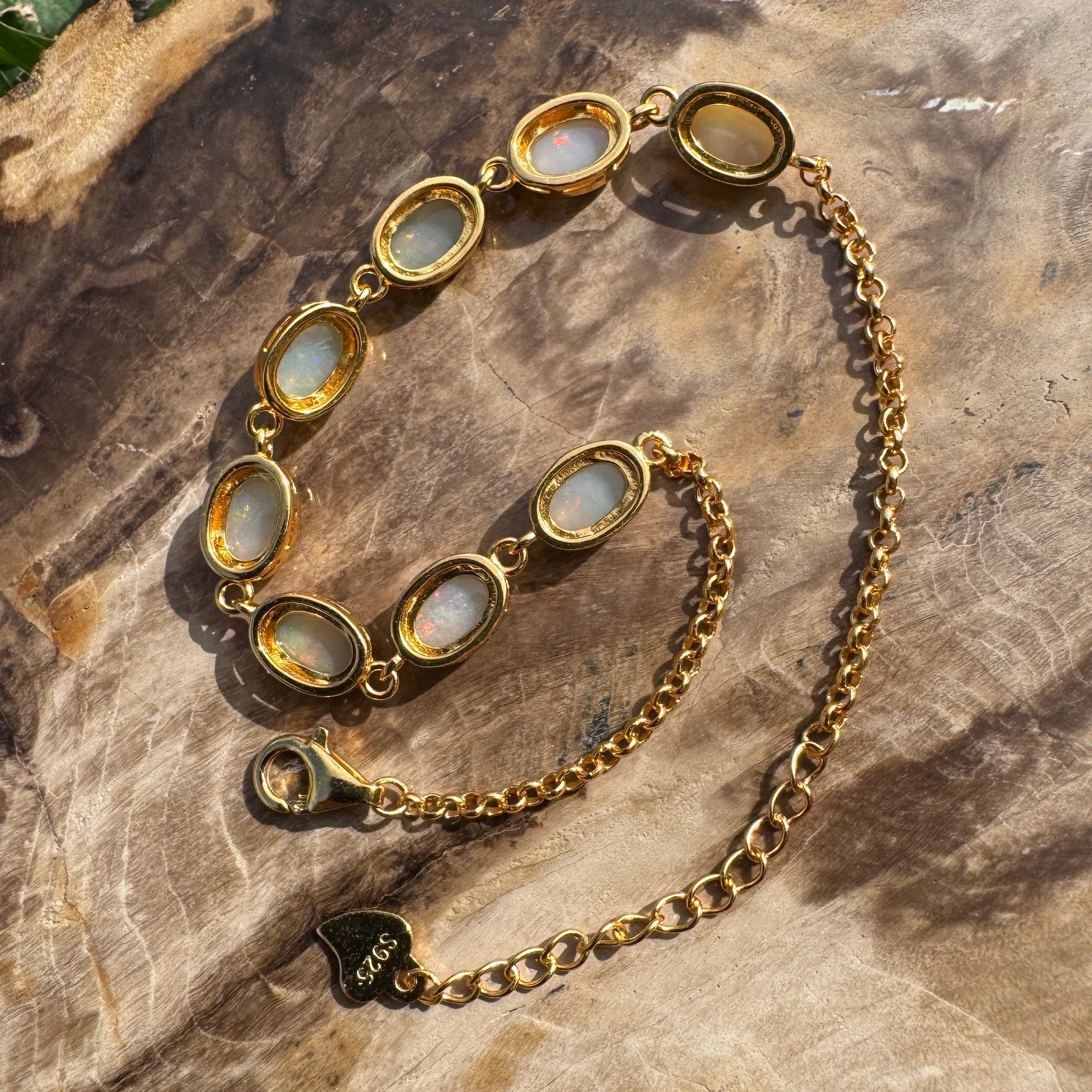 2.4ct Coober Pedy Opal Bracelet ~ 'Goulburn Gold' | Gold Coated 925 Sterling Silver | Solid Australian Opal