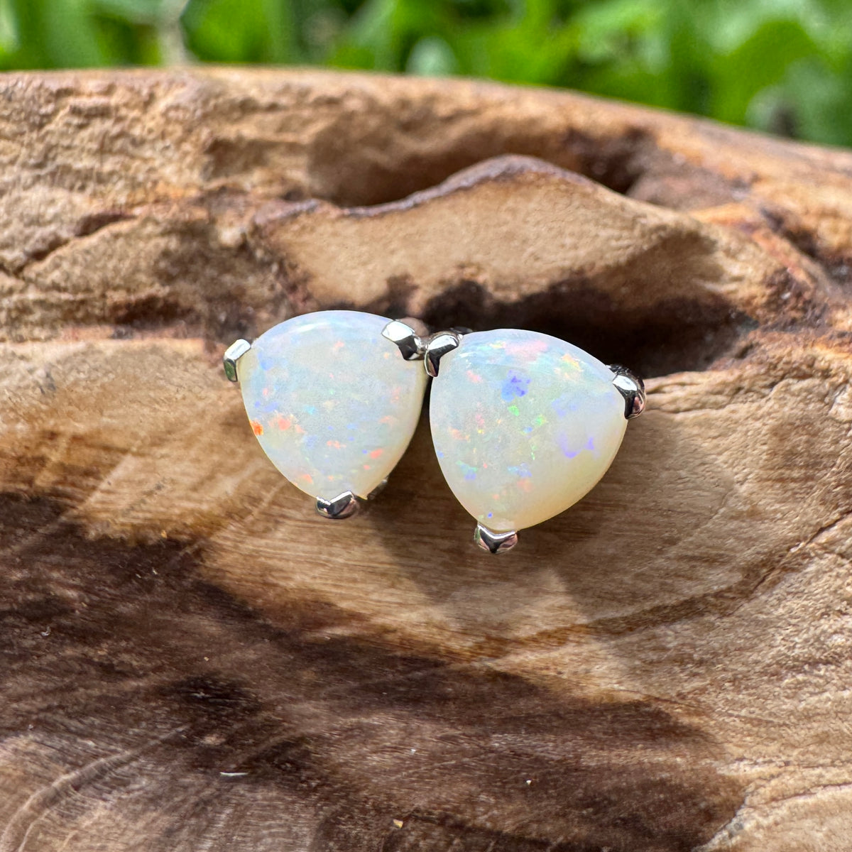 1ct Coober Pedy Opal Stud Earrings ~ 'Mount Wellington Rainbow' | 925 Sterling Silver | Solid Australian Opal