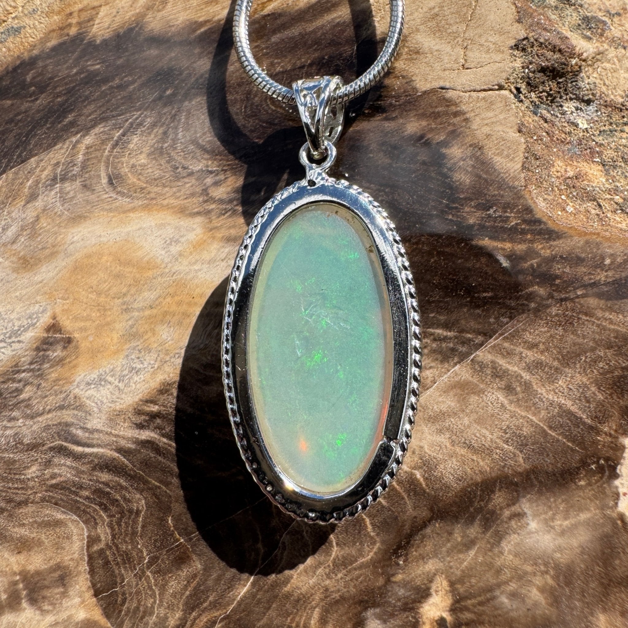 3.8ct Coober Pedy Crystal Opal Pendant Necklace ~ 'Kalbarri Blaze' | 925 Sterling Silver | Solid Australian Opal
