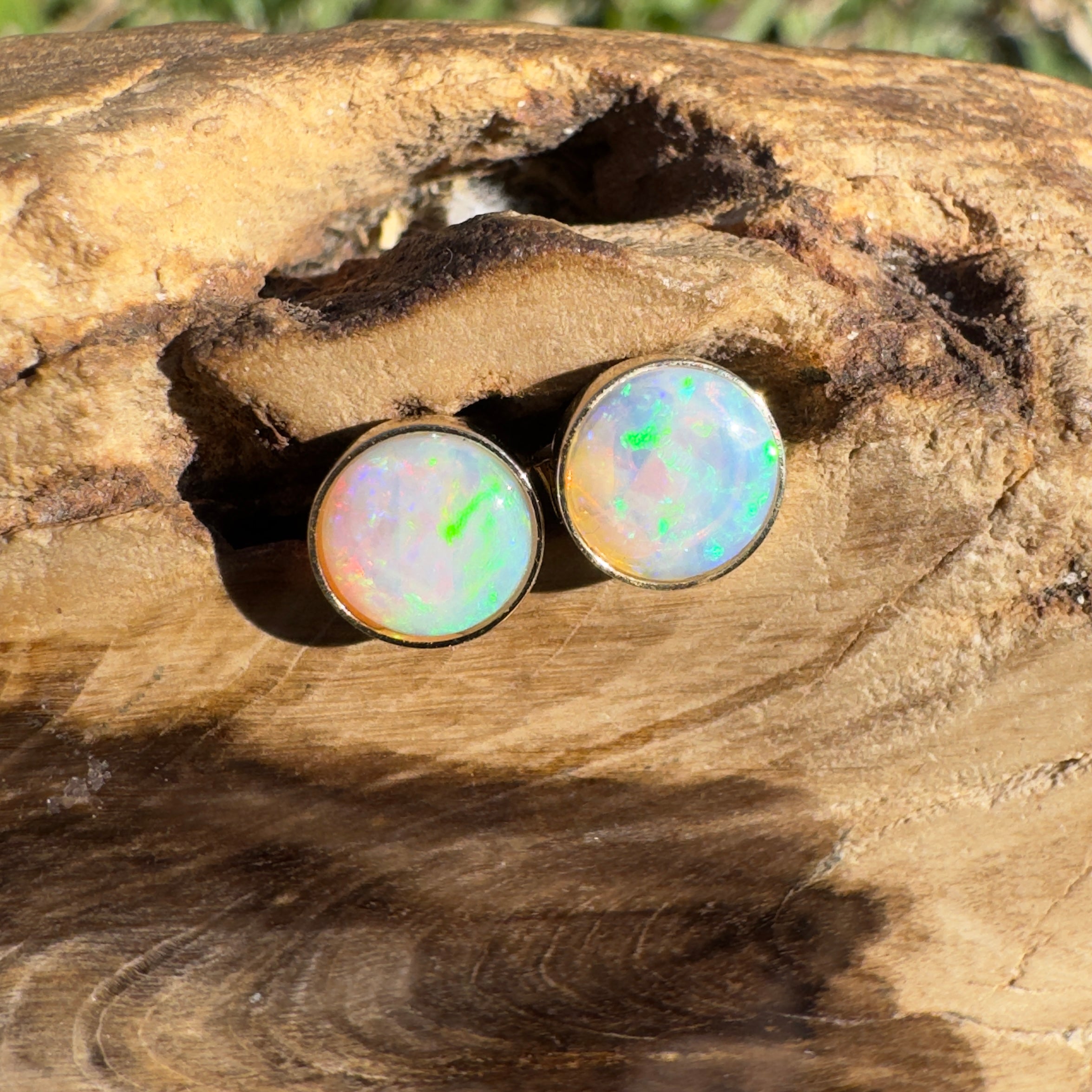 1.6ct Coober Pedy Opal Stud Earrings ~ 'Lorne Sunset' | 14ct Yellow Gold | Solid Australian Opal