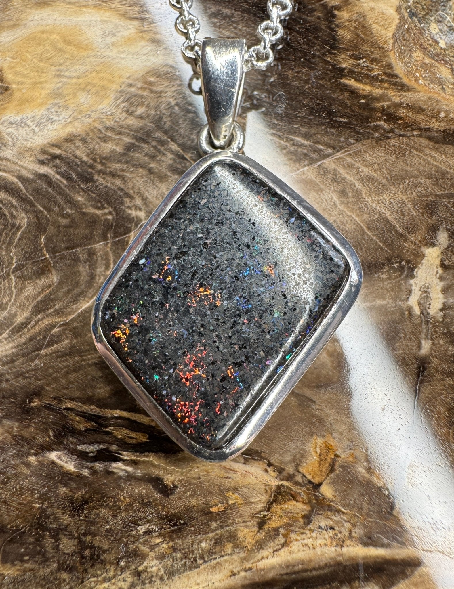 39ct Andamooka Matrix Opal 925 Silver Pendant
