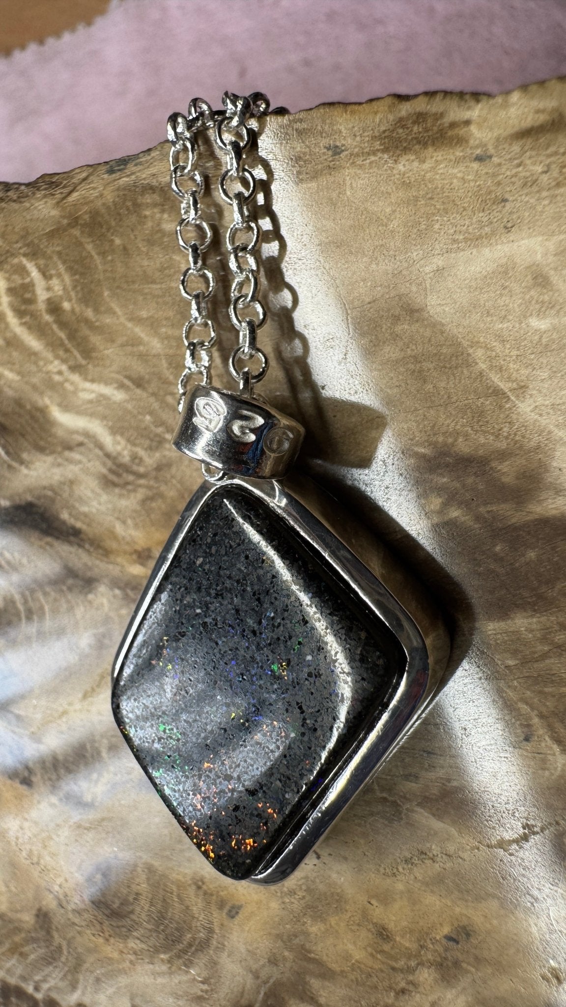 39ct Andamooka Matrix Opal 925 Silver Pendant