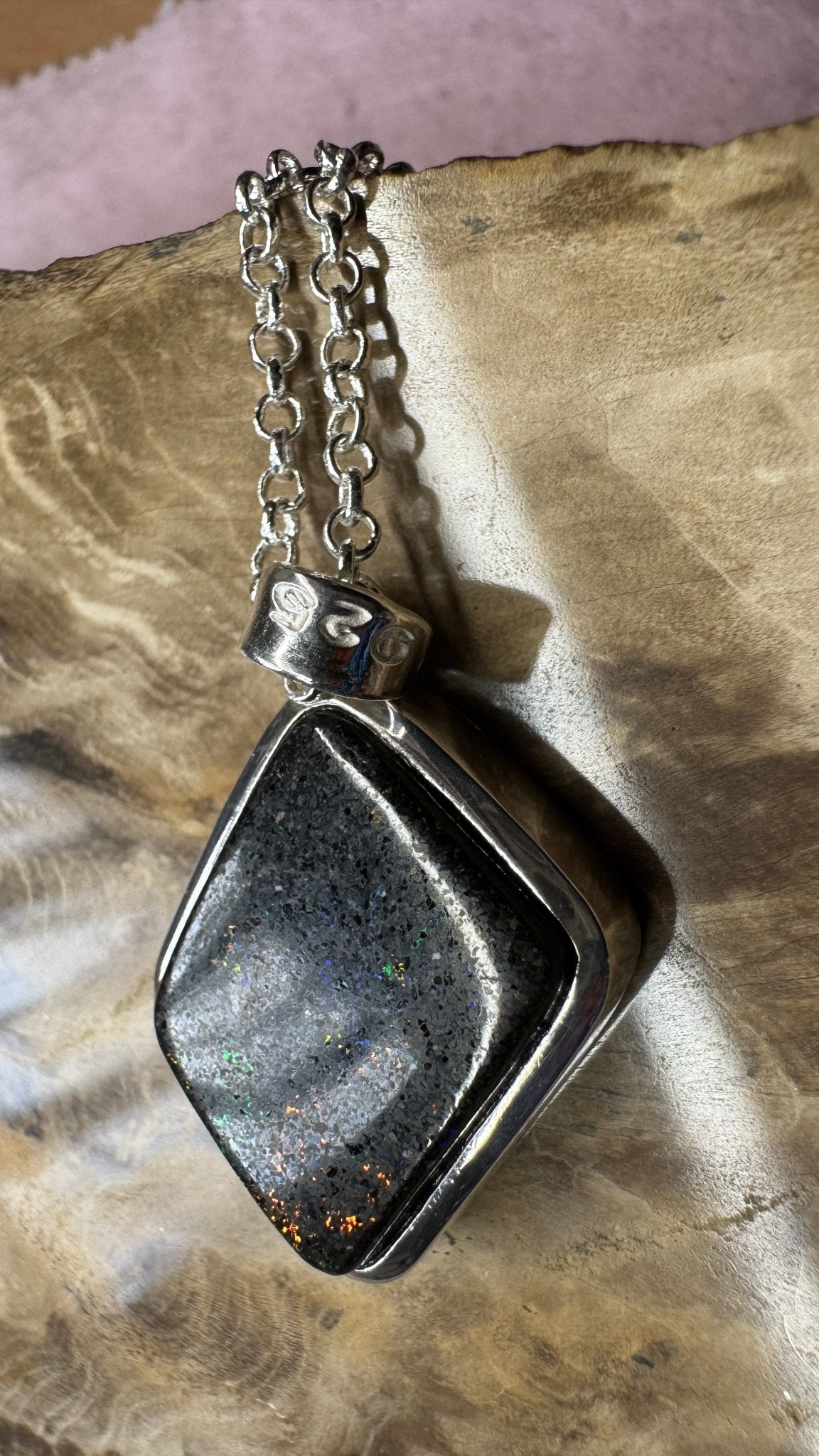 39ct Andamooka Matrix Opal 925 Silver Pendant