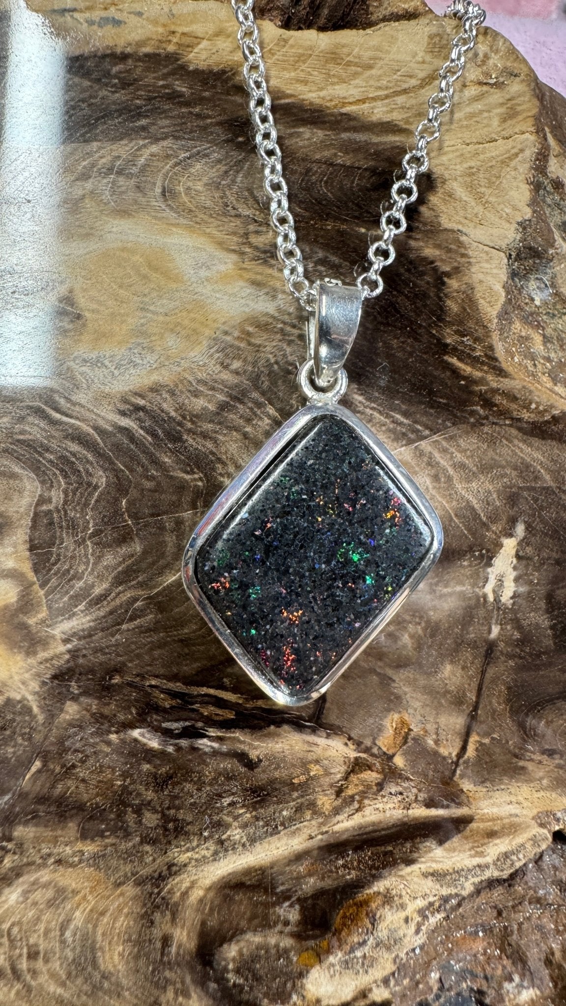 39ct Andamooka Matrix Opal 925 Silver Pendant