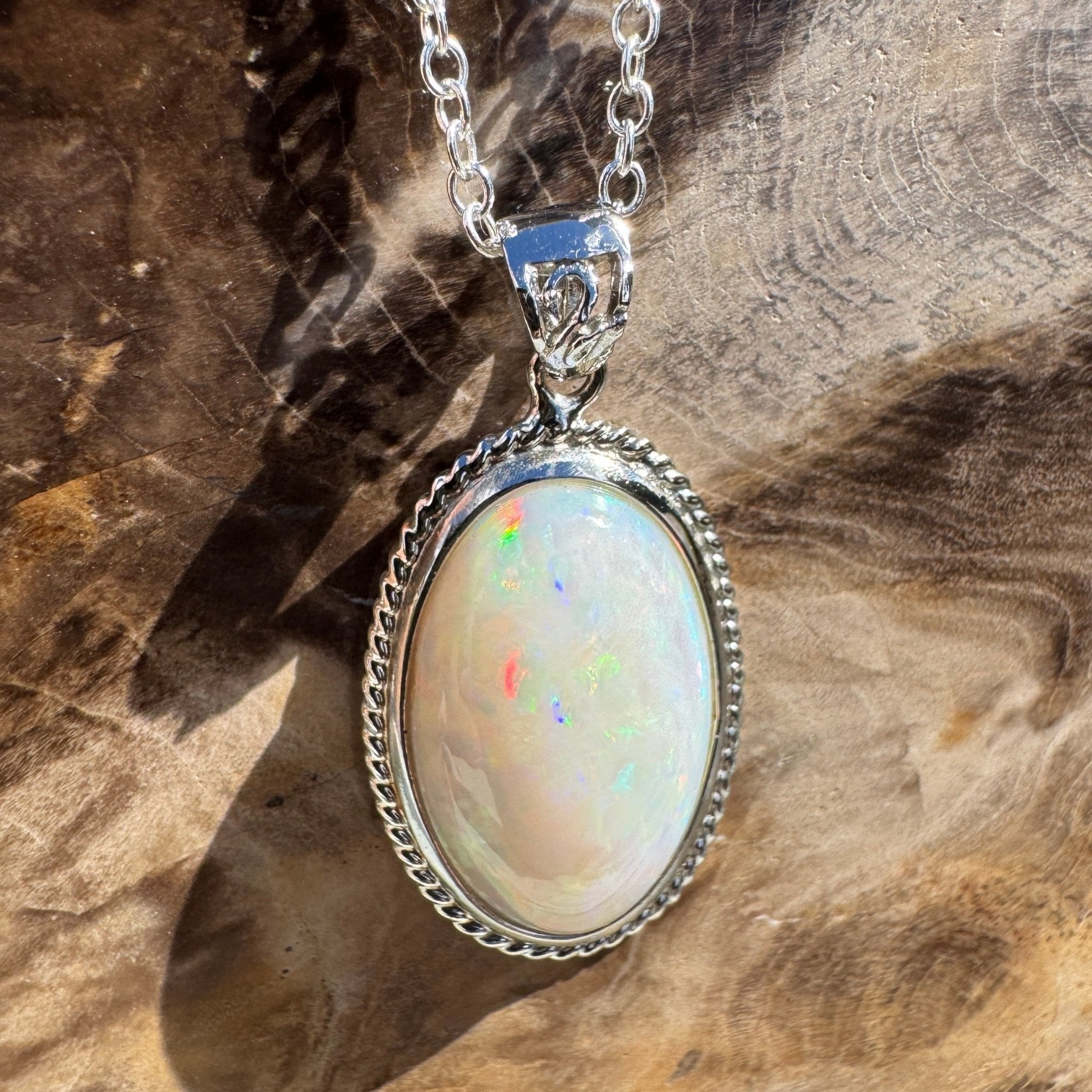 3.9ct Coober Pedy Opal Pendant Necklace ~ 'Exmouth Gulf Flare' | 925 Sterling Silver | Solid Australian Opal