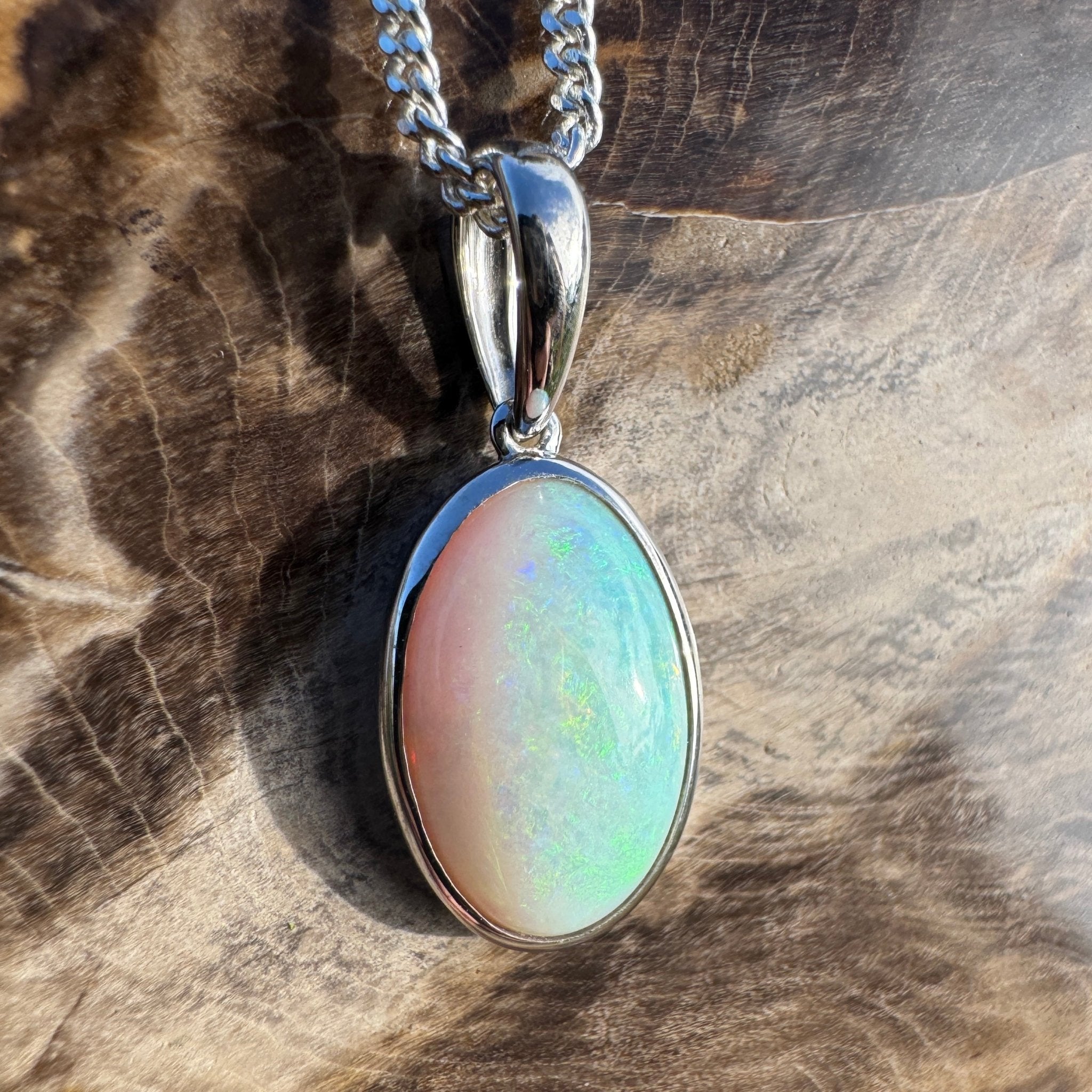 3.9ct Coober Pedy Opal Pendant Necklace ~ 'Lake Gairdner Spectrum' | 925 Sterling Silver | Solid Australian Opal