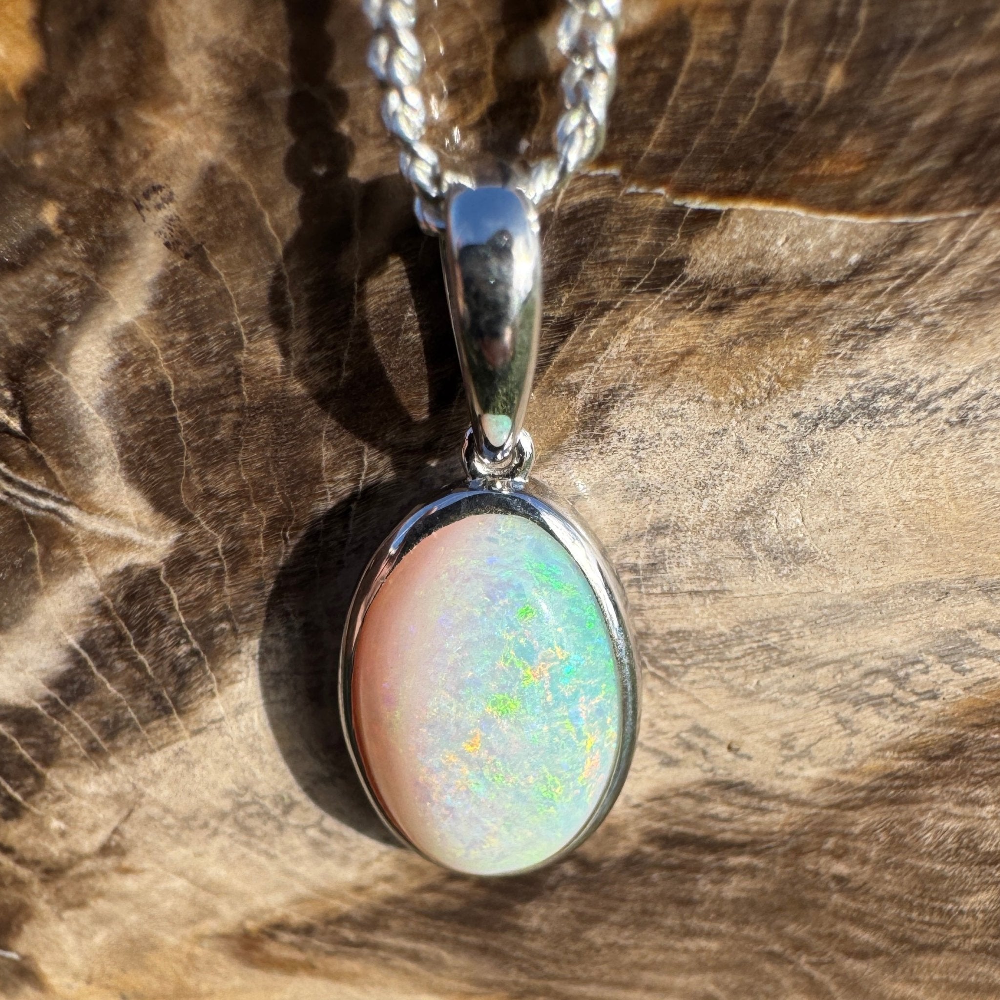 3.9ct Coober Pedy Opal Pendant Necklace ~ 'Lake Gairdner Spectrum' | 925 Sterling Silver | Solid Australian Opal