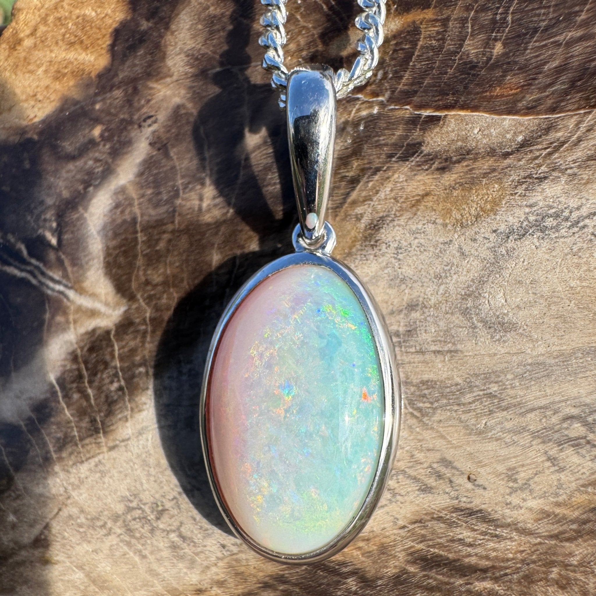 3.9ct Coober Pedy Opal Pendant Necklace ~ 'Lake Gairdner Spectrum' | 925 Sterling Silver | Solid Australian Opal