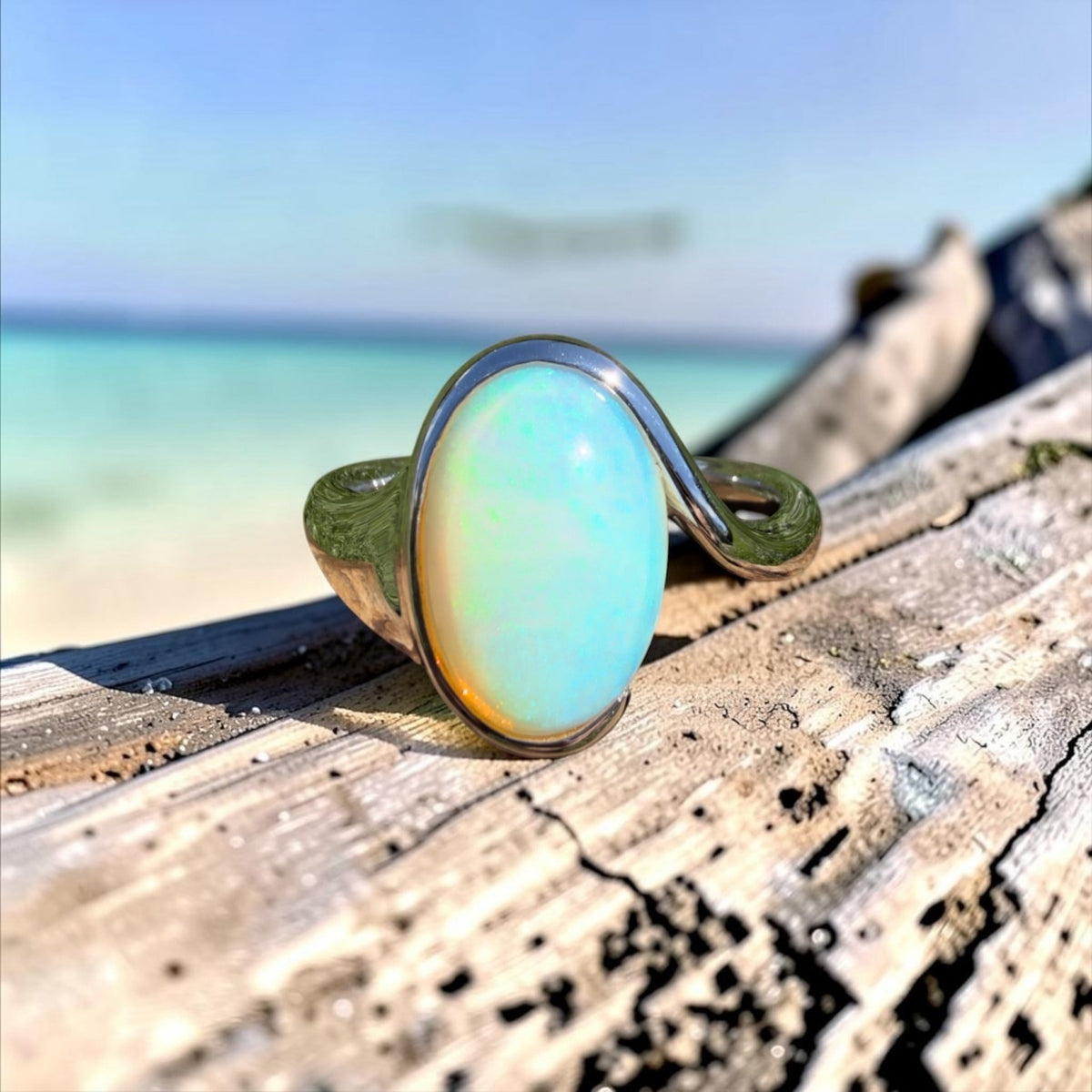3.9ct Coober Pedy Opal Ring ~ 'Grampians Sky' | 925 Sterling Silver | Solid Australian Opal