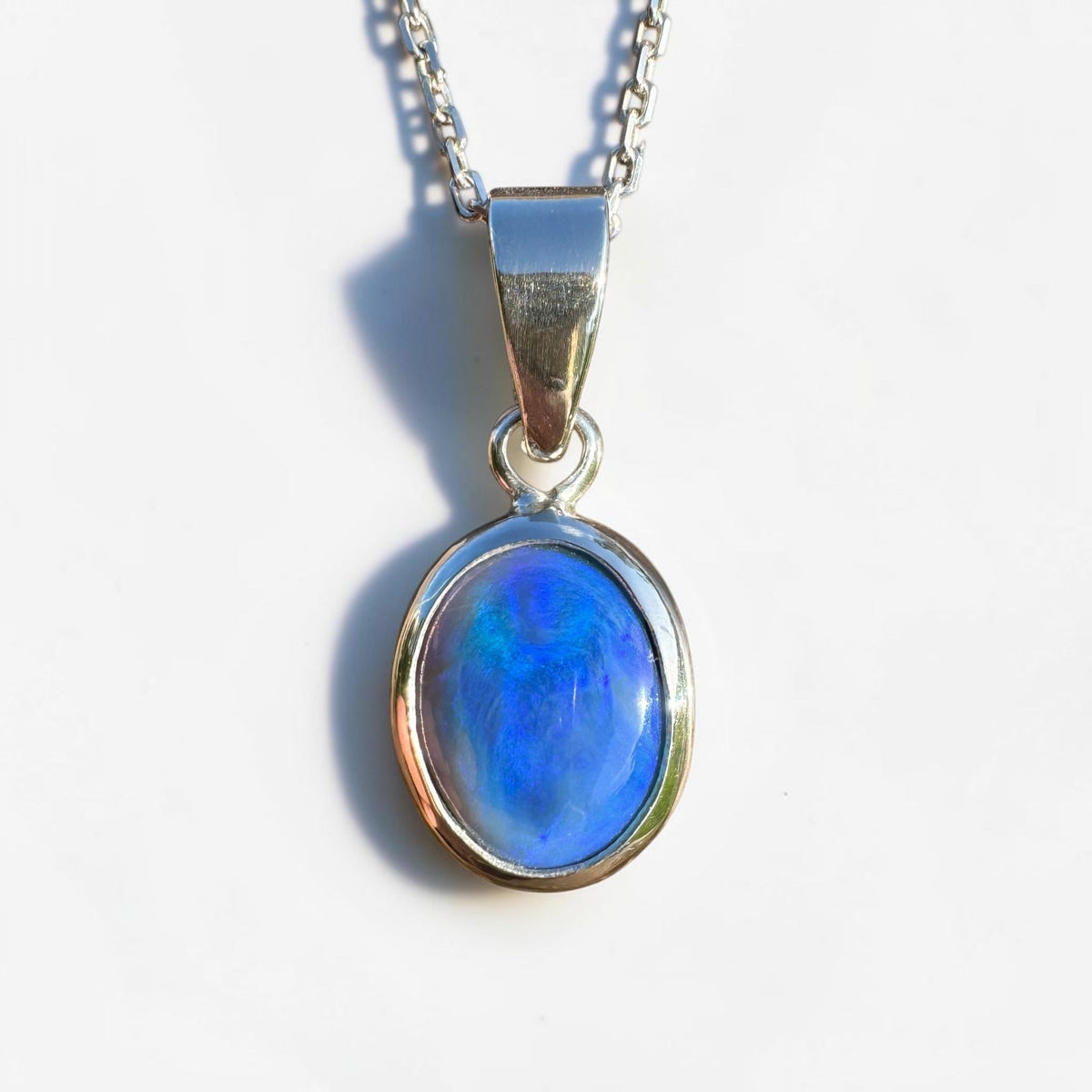 3.9ct Lightning Ridge Semi Black Opal Pendant Necklace ~ 'Walgett Blue' | 925 Sterling Silver | Solid Australian Opal