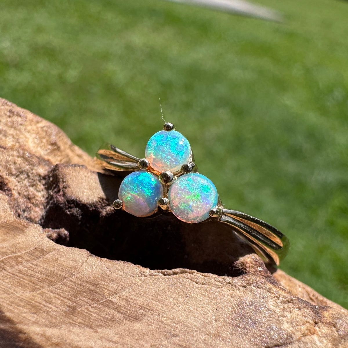 0.3ct Lightning Ridge Opal Ring ~ 'Kings Canyon Trio' | 14ct Yellow Gold | Solid Australian Opal