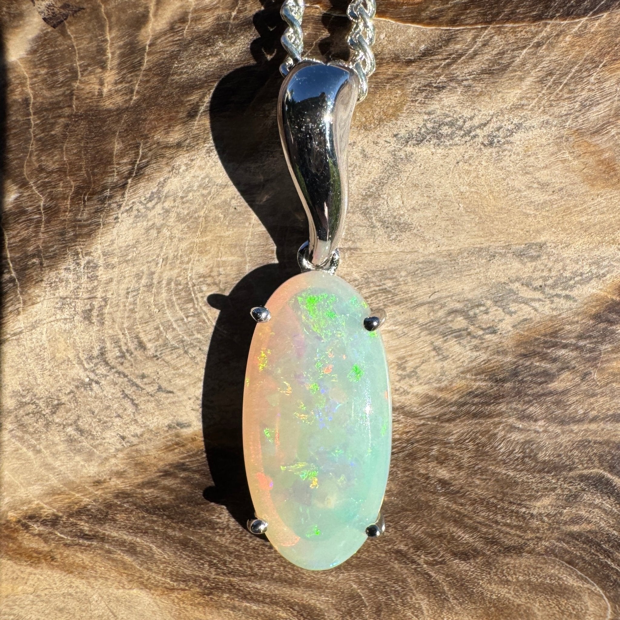 3ct Coober Pedy Crystal Opal Pendant Necklace ~ 'Mossman Falls Fire' | 925 Sterling Silver | Solid Australian Opal
