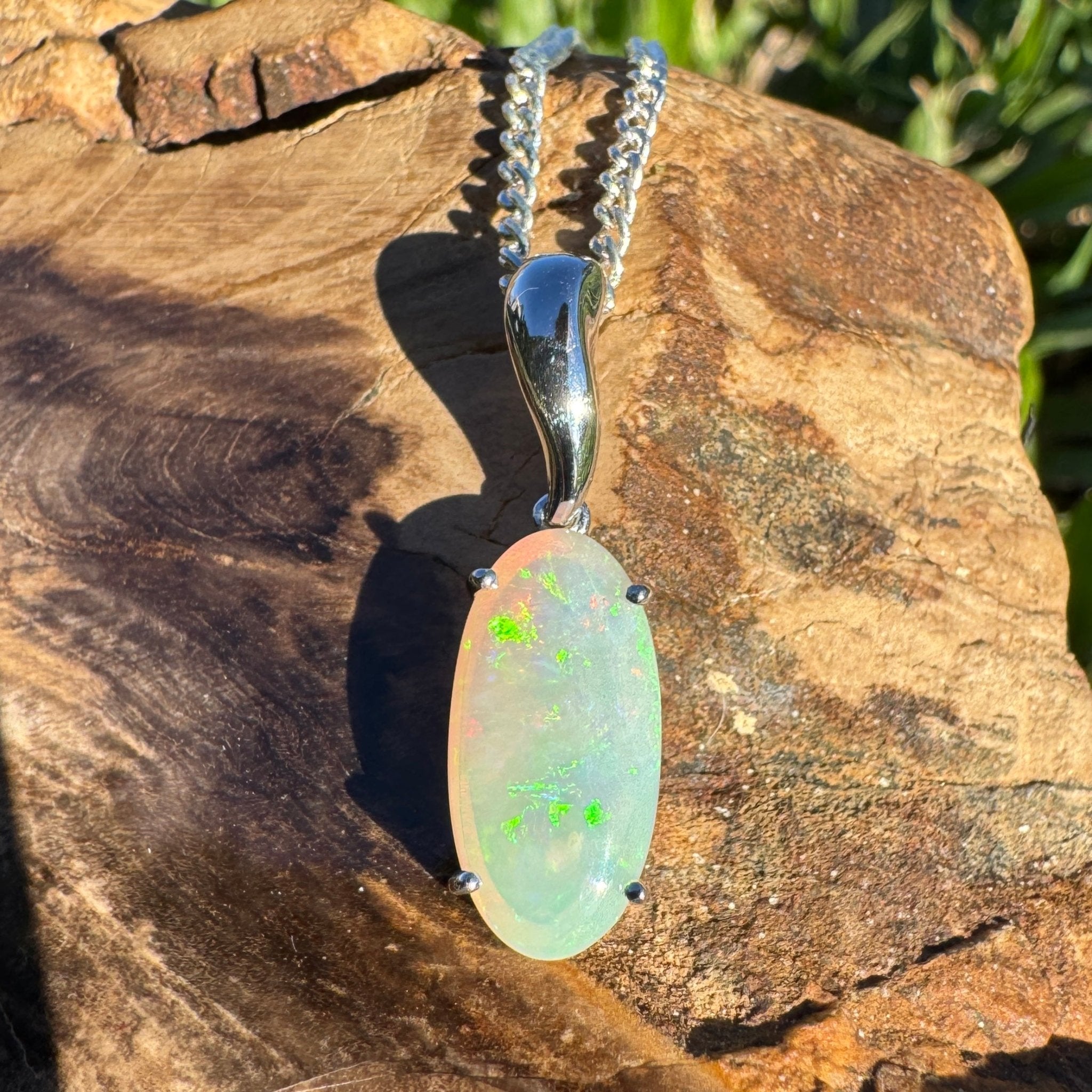 3ct Coober Pedy Crystal Opal Pendant Necklace ~ 'Mossman Falls Fire' | 925 Sterling Silver | Solid Australian Opal
