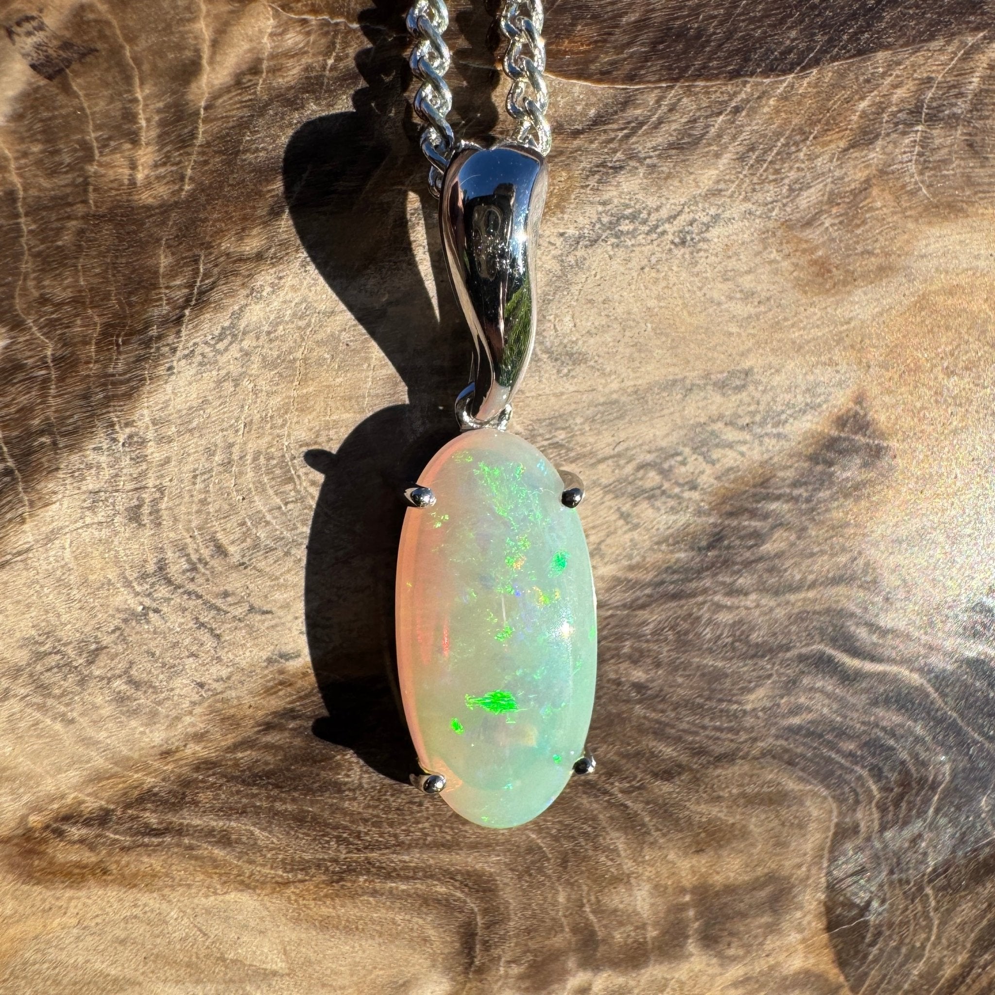 3ct Coober Pedy Crystal Opal Pendant Necklace ~ 'Mossman Falls Fire' | 925 Sterling Silver | Solid Australian Opal