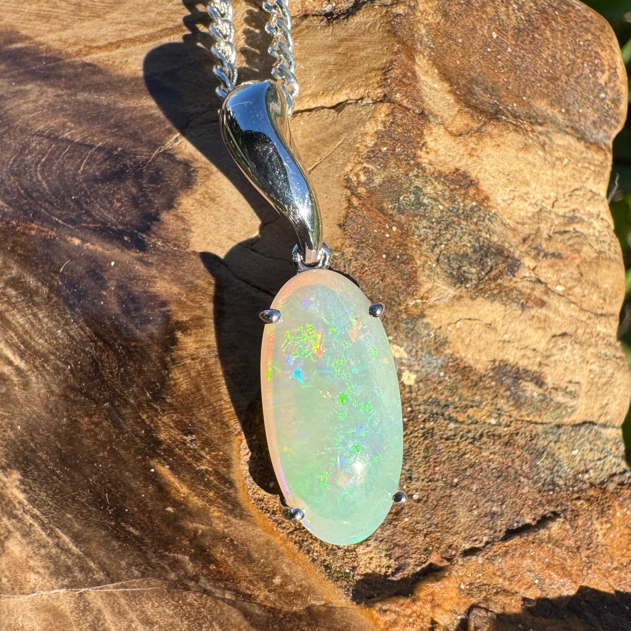 3ct Coober Pedy Crystal Opal Pendant Necklace ~ 'Mossman Falls Fire' | 925 Sterling Silver | Solid Australian Opal