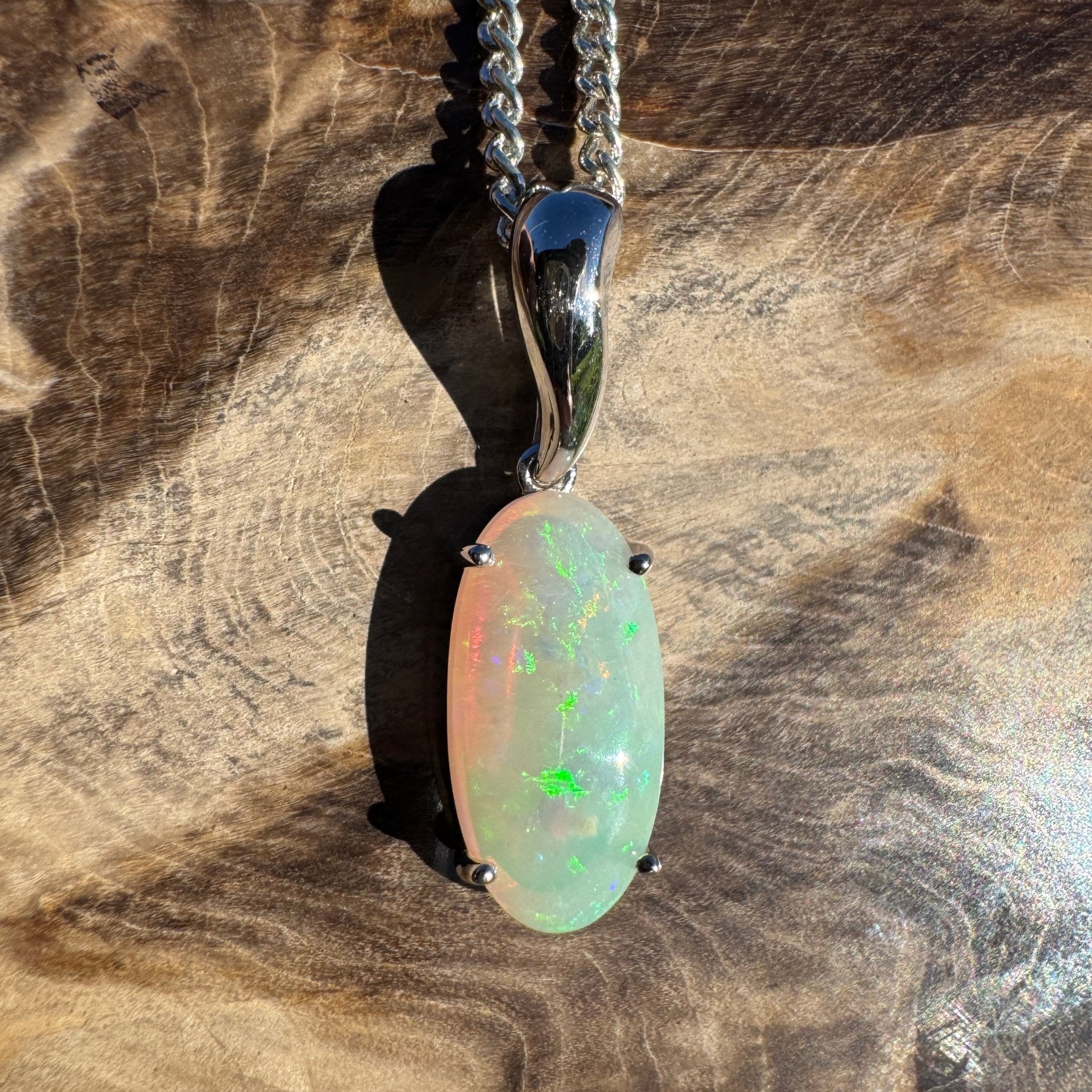 3ct Coober Pedy Crystal Opal Pendant Necklace ~ 'Mossman Falls Fire' | 925 Sterling Silver | Solid Australian Opal