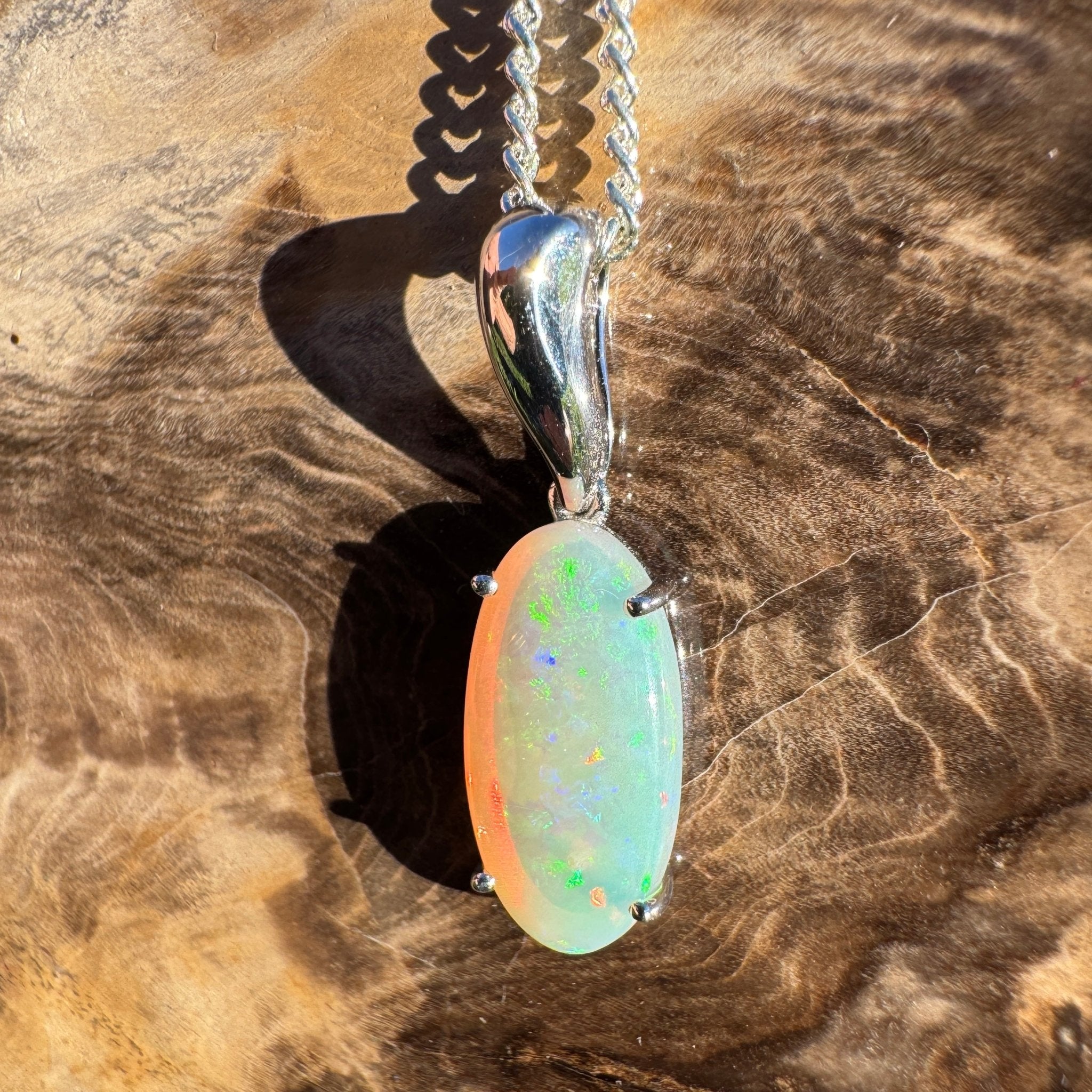 3ct Coober Pedy Crystal Opal Pendant Necklace ~ 'Mossman Falls Fire' | 925 Sterling Silver | Solid Australian Opal