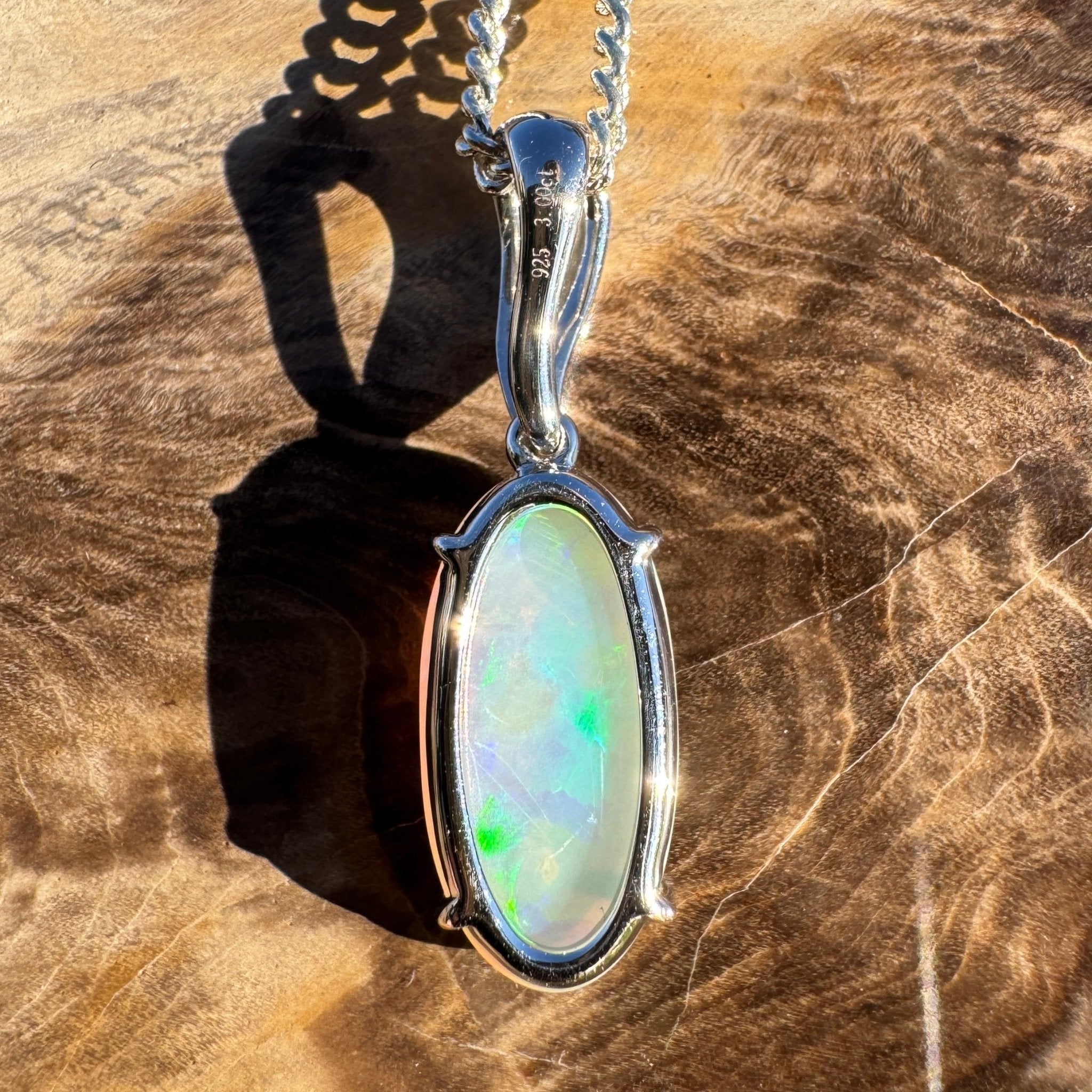 3ct Coober Pedy Crystal Opal Pendant Necklace ~ 'Mossman Falls Fire' | 925 Sterling Silver | Solid Australian Opal