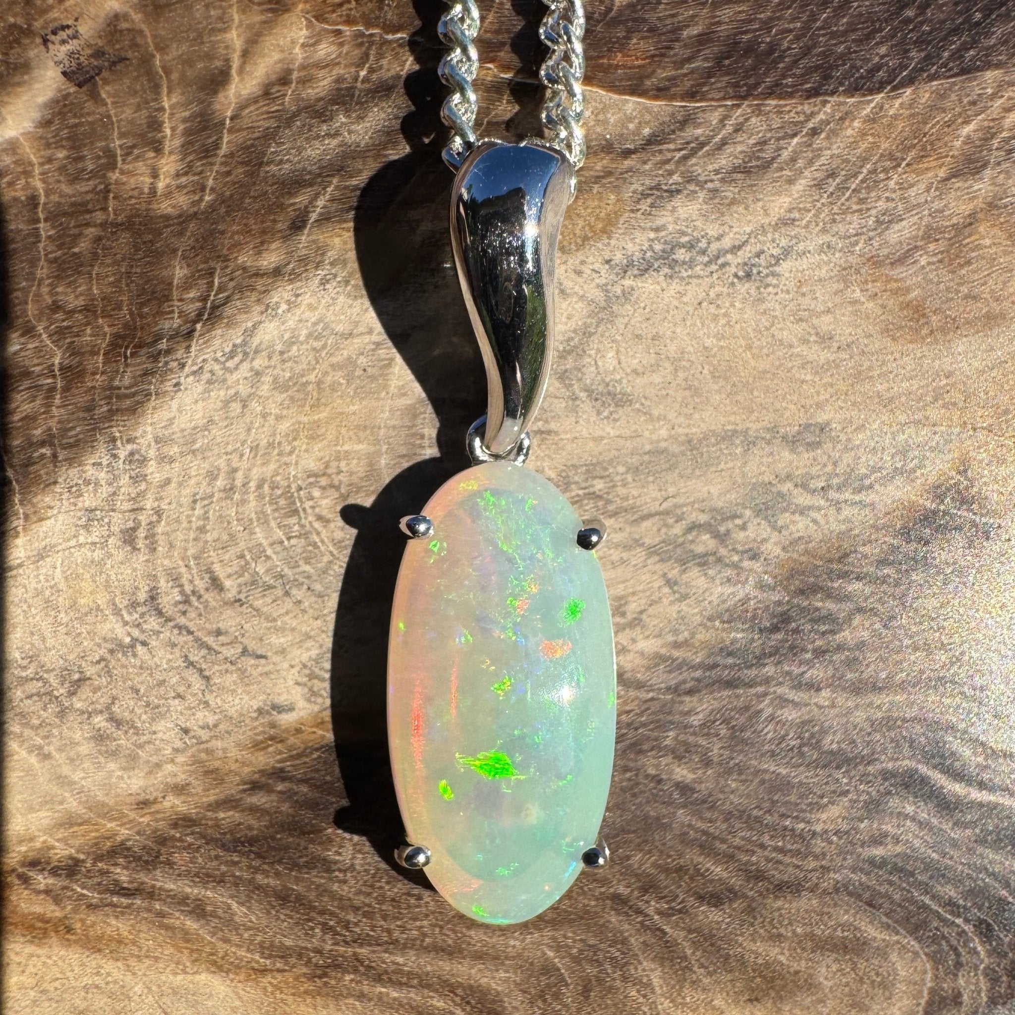 3ct Coober Pedy Crystal Opal Pendant Necklace ~ 'Mossman Falls Fire' | 925 Sterling Silver | Solid Australian Opal