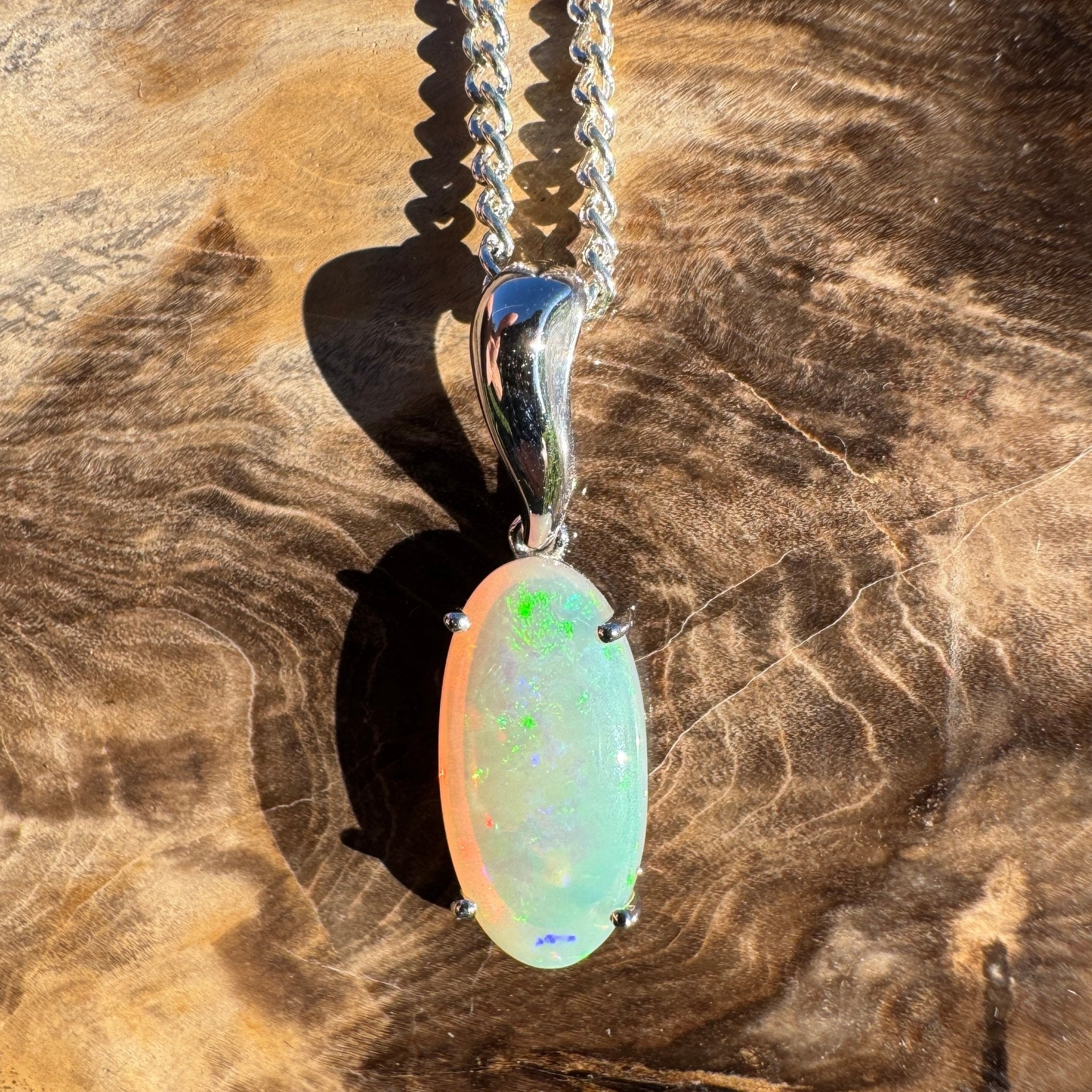 3ct Coober Pedy Crystal Opal Pendant Necklace ~ 'Mossman Falls Fire' | 925 Sterling Silver | Solid Australian Opal