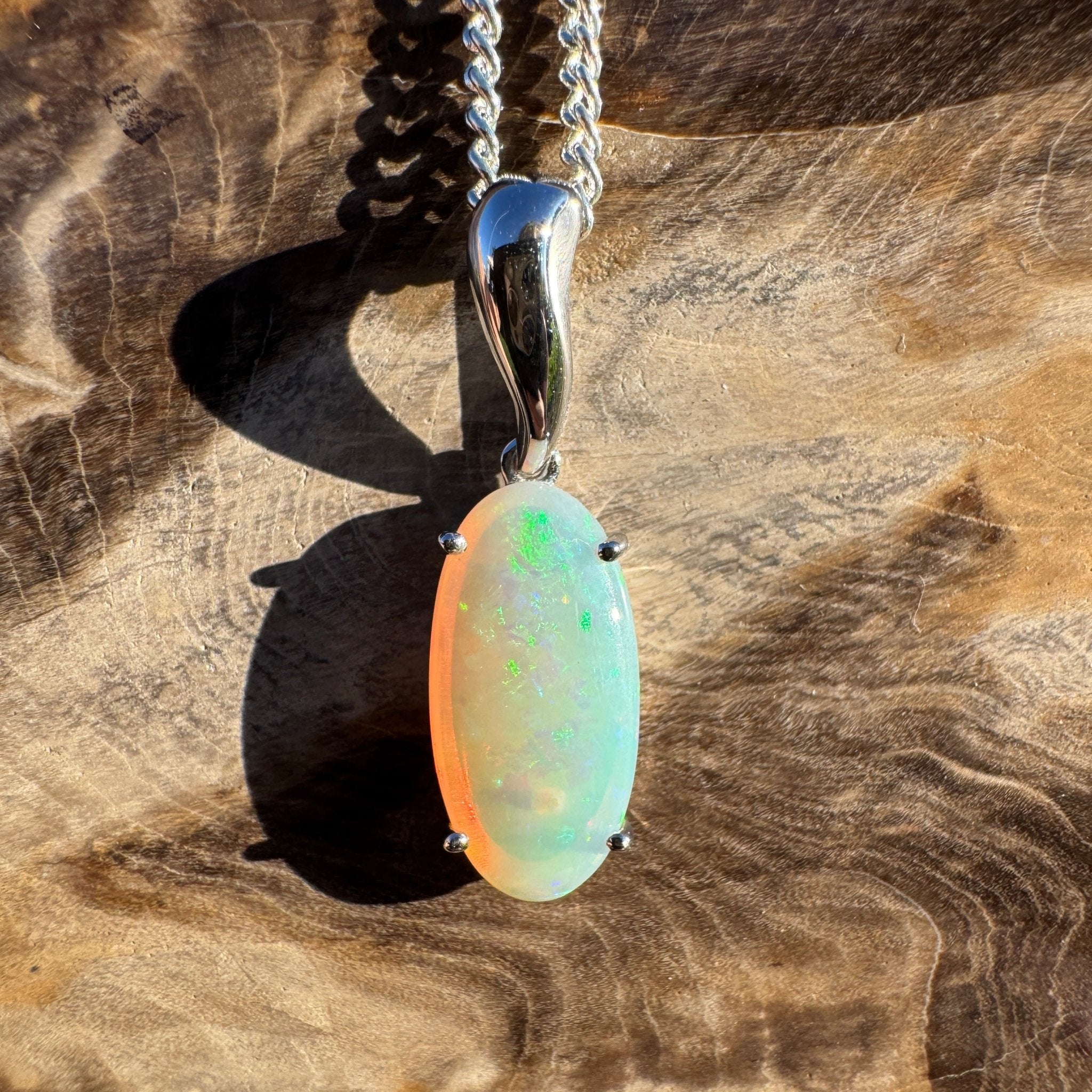 3ct Coober Pedy Crystal Opal Pendant Necklace ~ 'Mossman Falls Fire' | 925 Sterling Silver | Solid Australian Opal