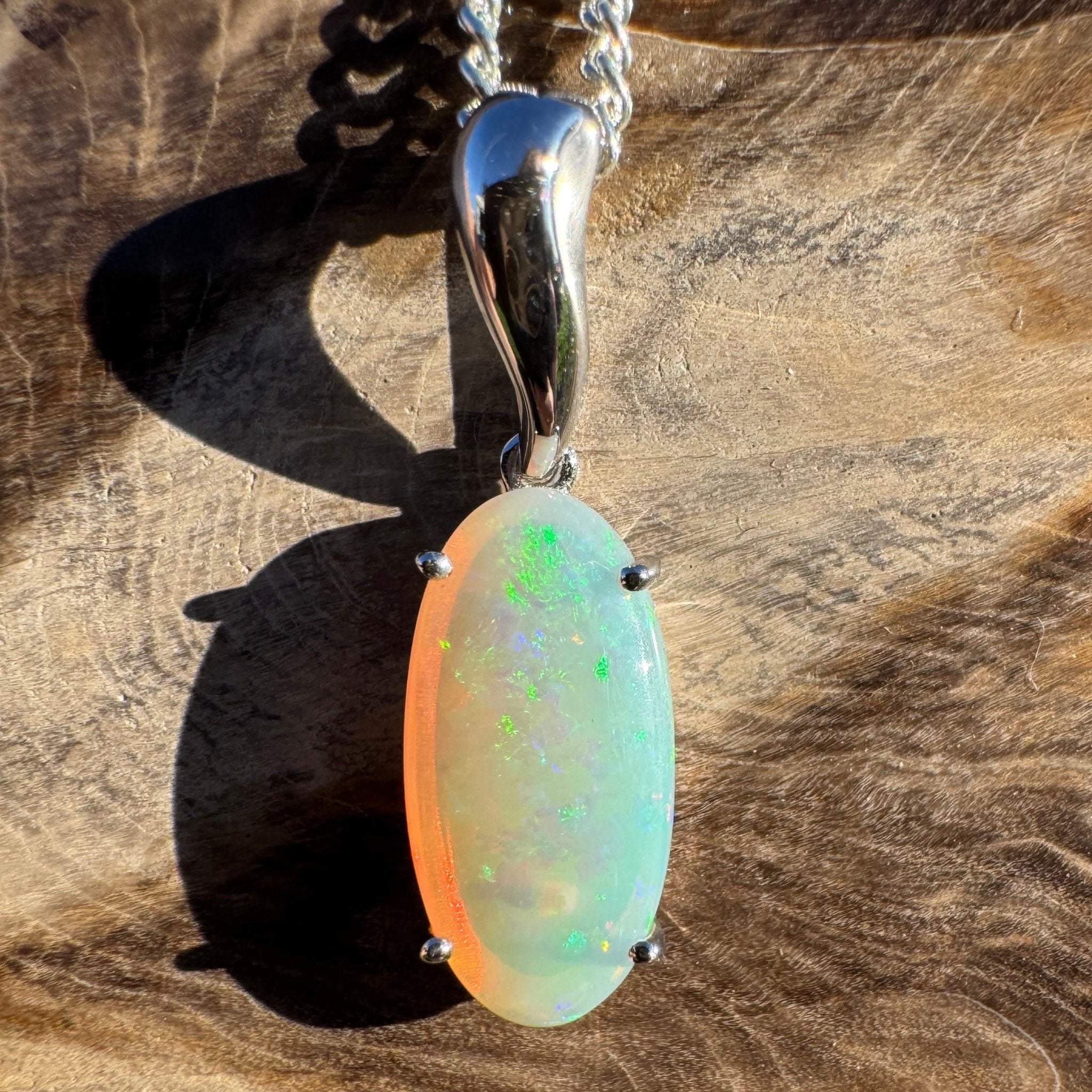 3ct Coober Pedy Crystal Opal Pendant Necklace ~ 'Mossman Falls Fire' | 925 Sterling Silver | Solid Australian Opal