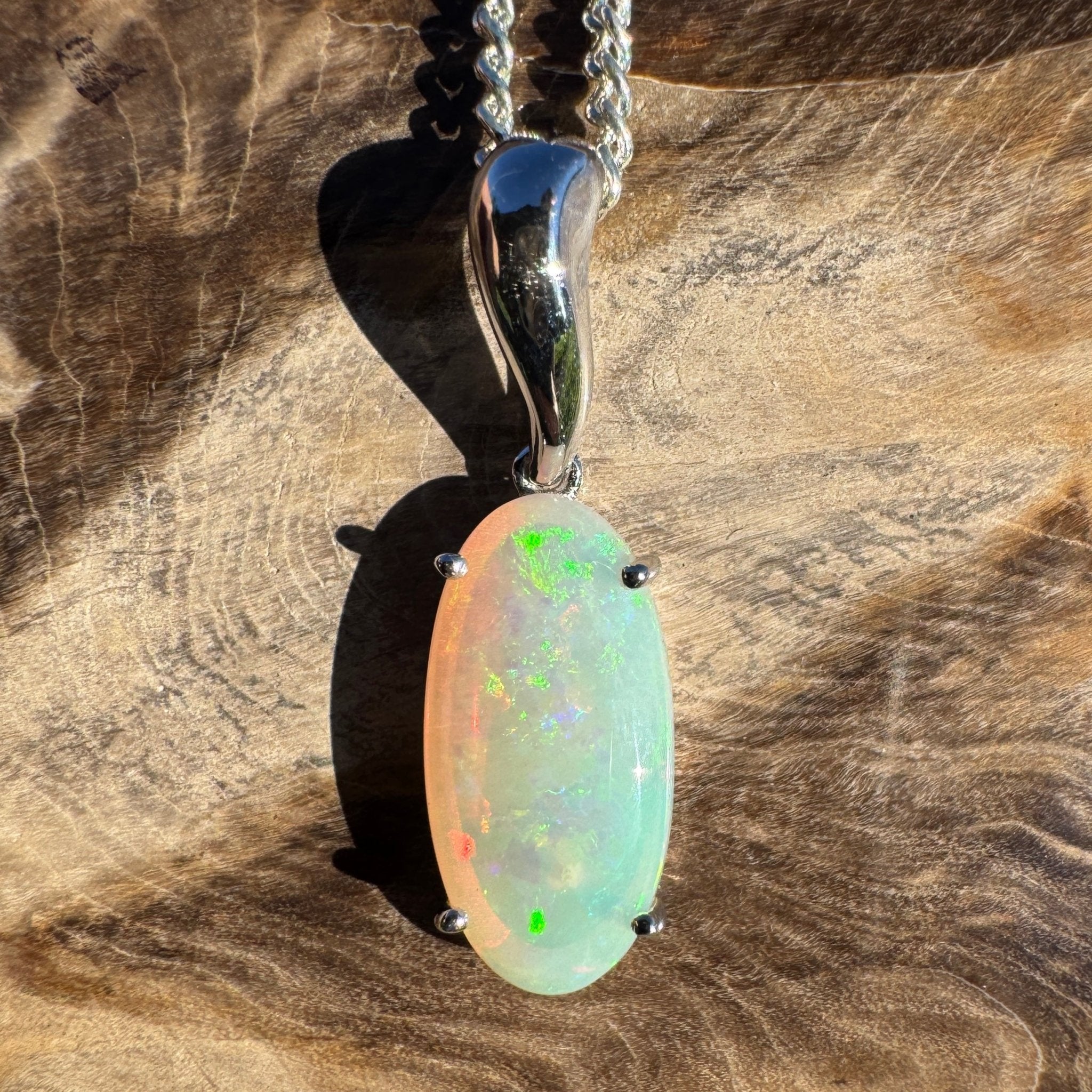3ct Coober Pedy Crystal Opal Pendant Necklace ~ 'Mossman Falls Fire' | 925 Sterling Silver | Solid Australian Opal