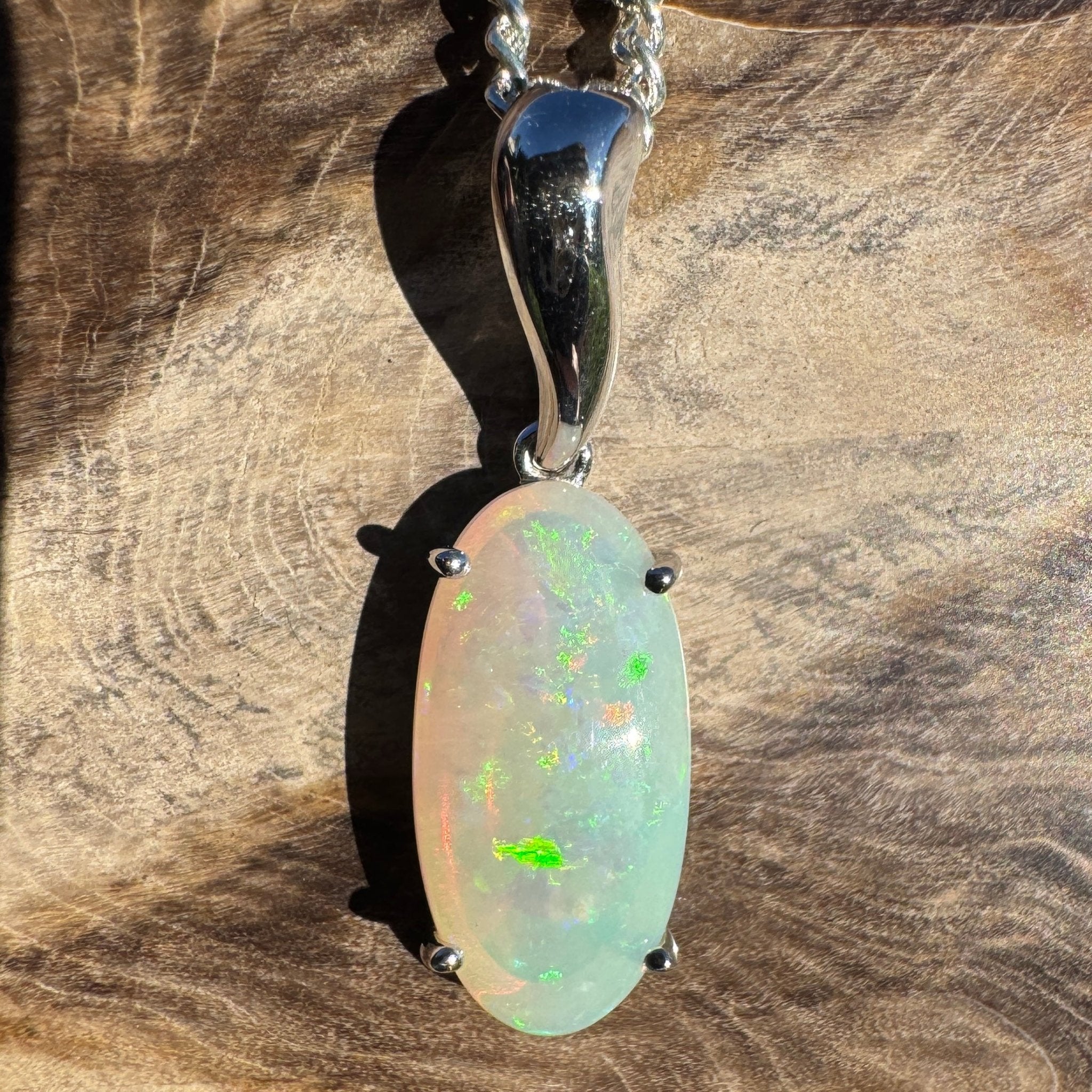 3ct Coober Pedy Crystal Opal Pendant Necklace ~ 'Mossman Falls Fire' | 925 Sterling Silver | Solid Australian Opal