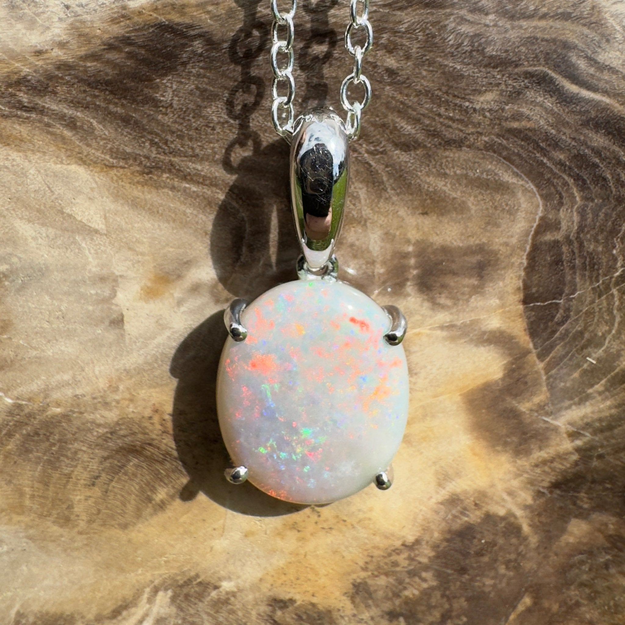 3ct Coober Pedy Crystal Opal Pendant Necklace ~ 'Mungo Wildfire' | 925 Sterling Silver | Solid Australian Opal