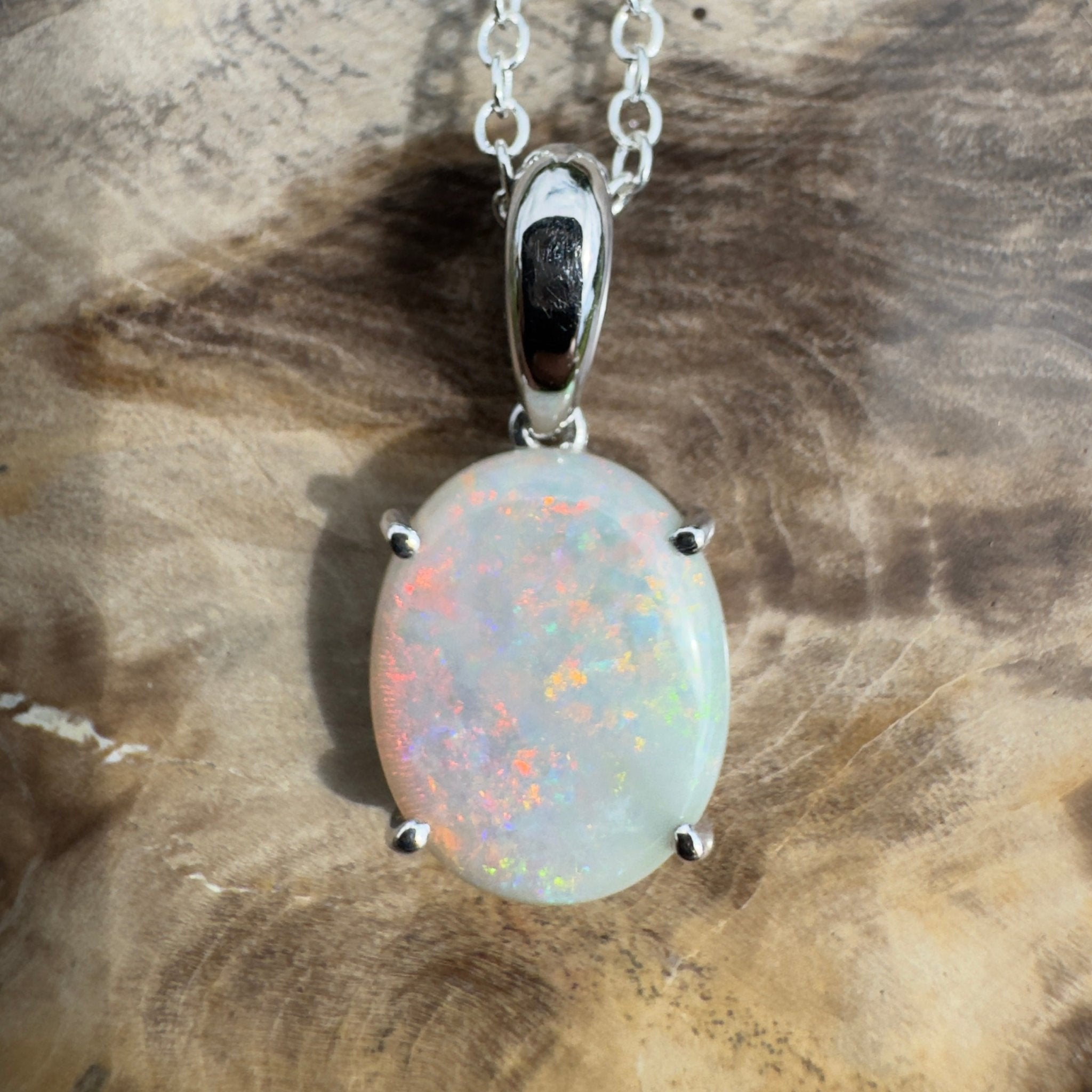 3ct Coober Pedy Crystal Opal Pendant Necklace ~ 'Mungo Wildfire' | 925 Sterling Silver | Solid Australian Opal